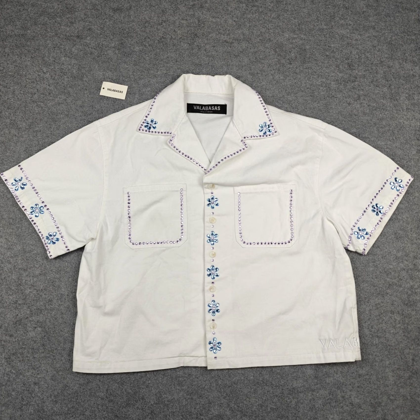 Vintage Valabasas Shirt Mens Medium White Rhinestone Short Sleeve Button Up Casual Size US M / EU 48-50 / 2 - 2 Thumbnail