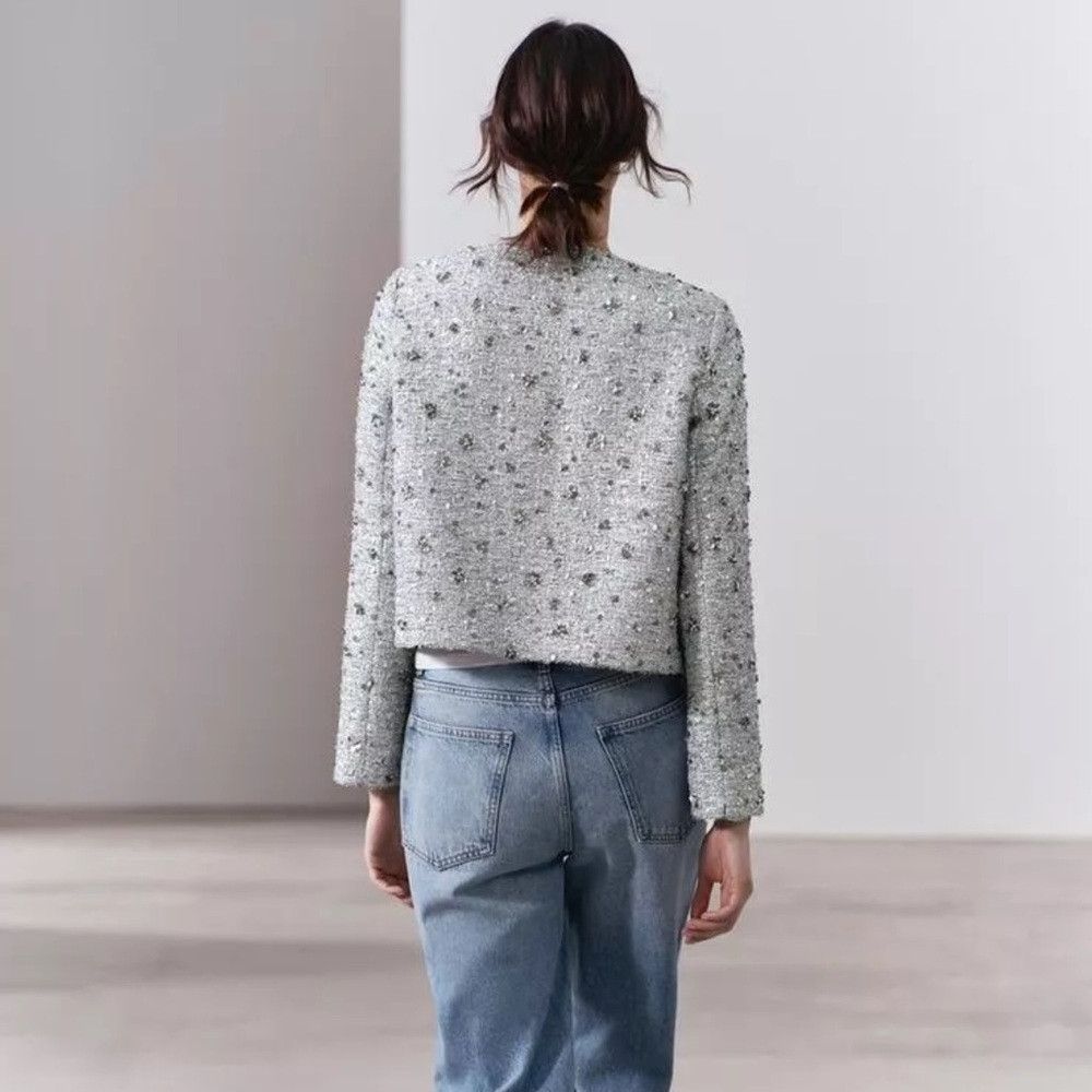 Zara ZARA ZW COLLECTION SS24 CROPPED SILVER SEQUIN JACKET REF. 2 Size M / US 6-8 / IT 42-44 - 9 Thumbnail