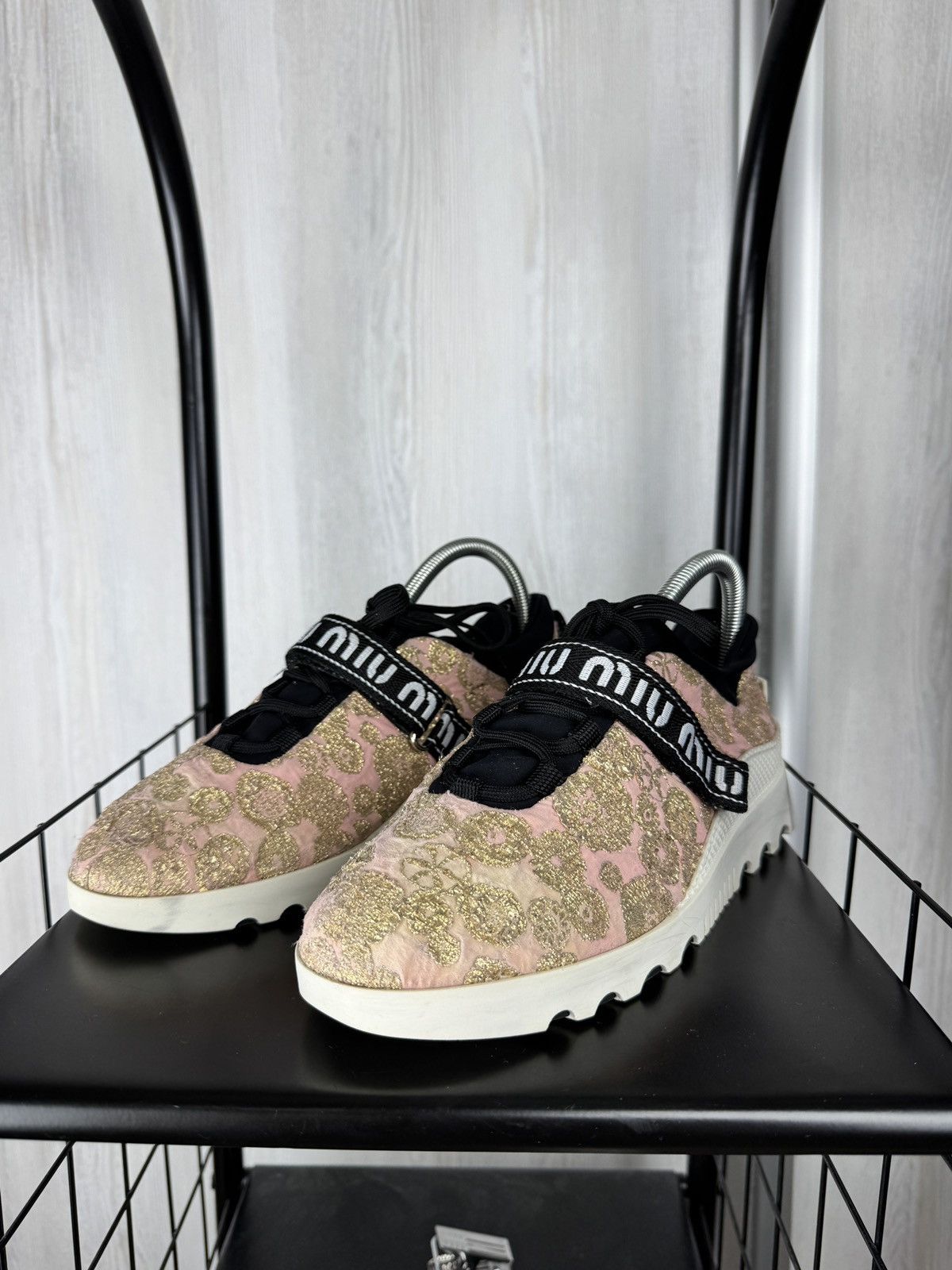 Miu Miu MIU MIU Prada Pink Gold Platform Sneakers With Logo Strap 40 Size US 10 / IT 40 - 9 Thumbnail