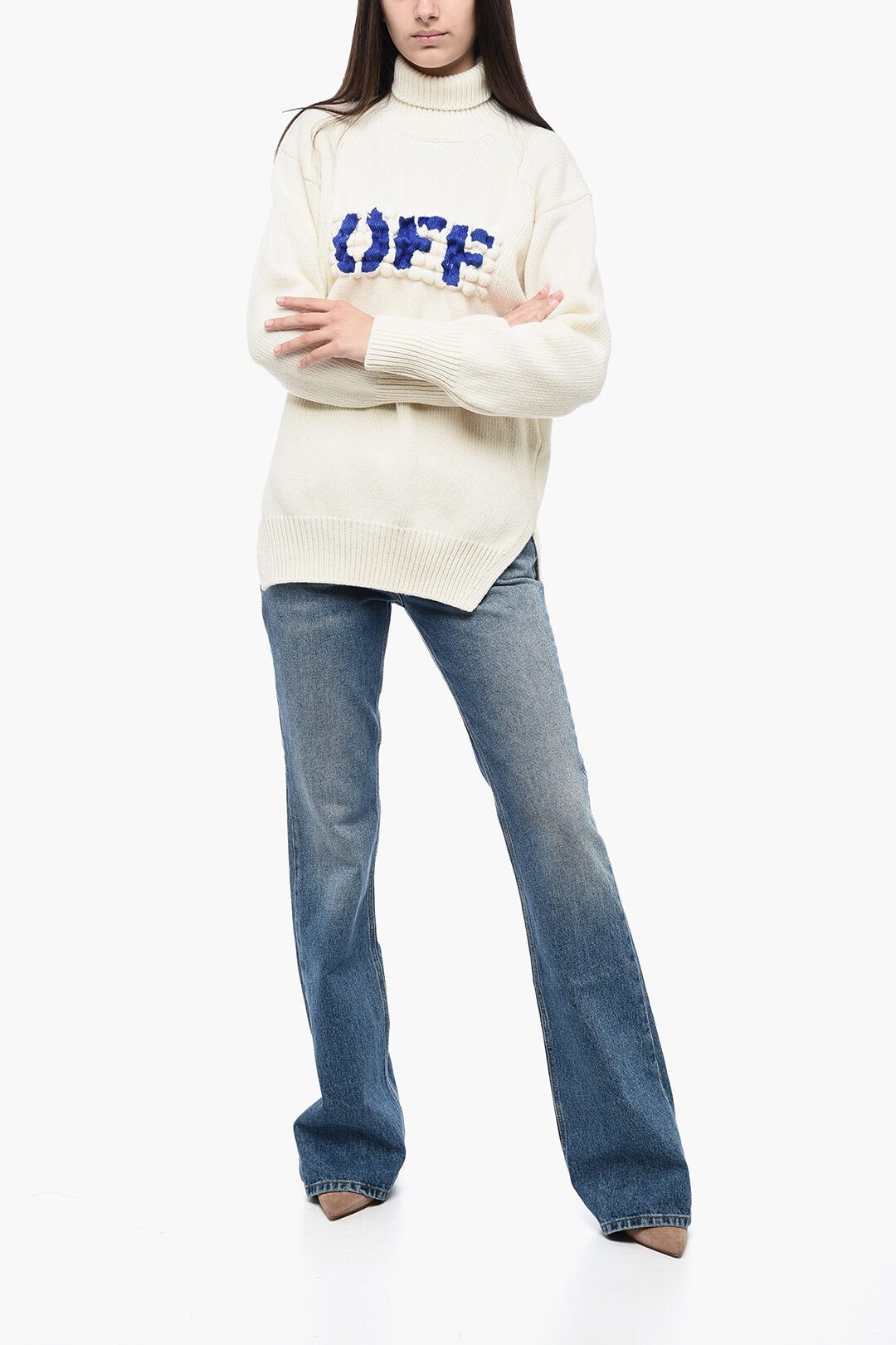 Off-White og1mm1125 Embroidered Logo Boiled Turtleneck Sweater Beige Size XS / US 0-2 / IT 36-38 - 4 Thumbnail