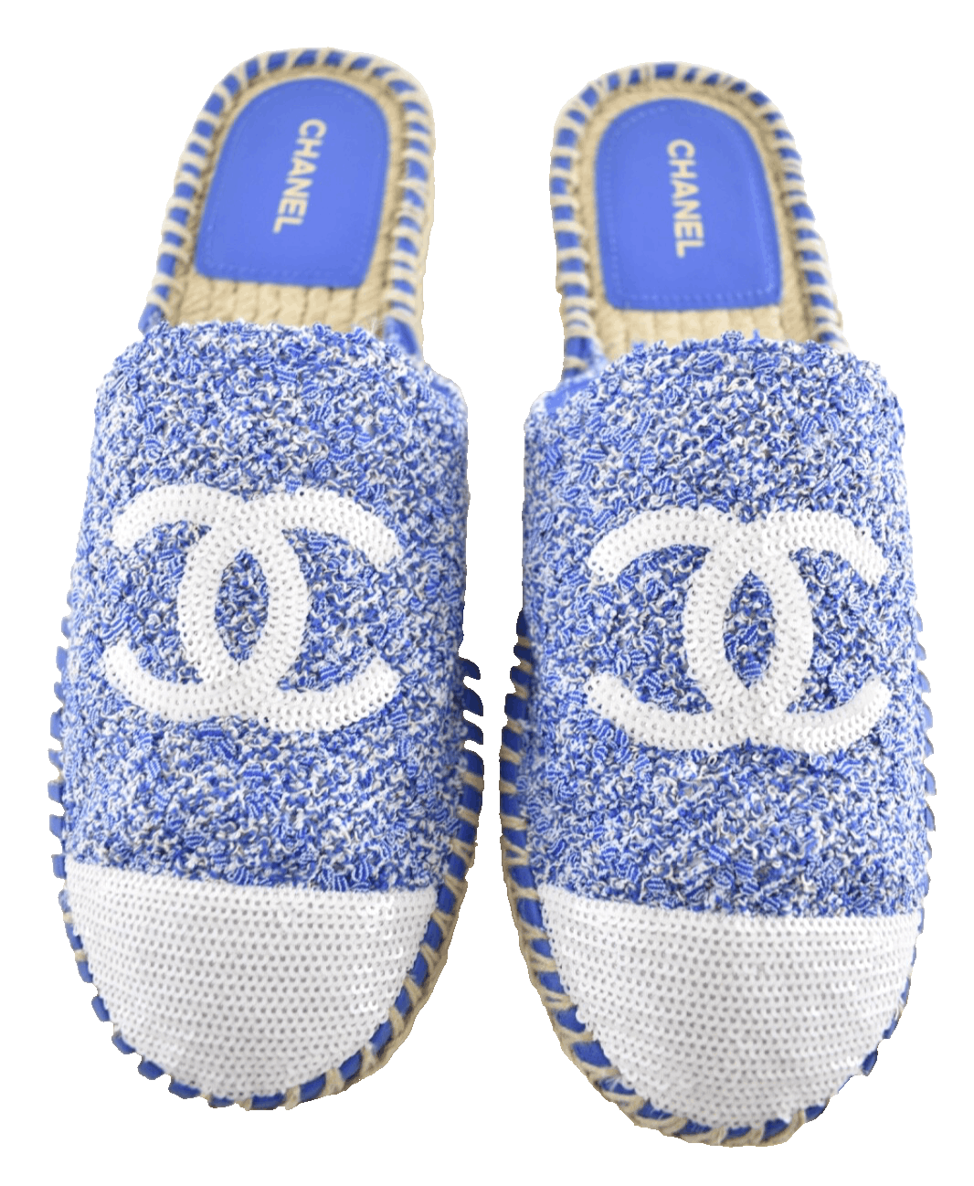 Chanel 24P Blue CC Logo Backless Espadrille Slide Flat 40