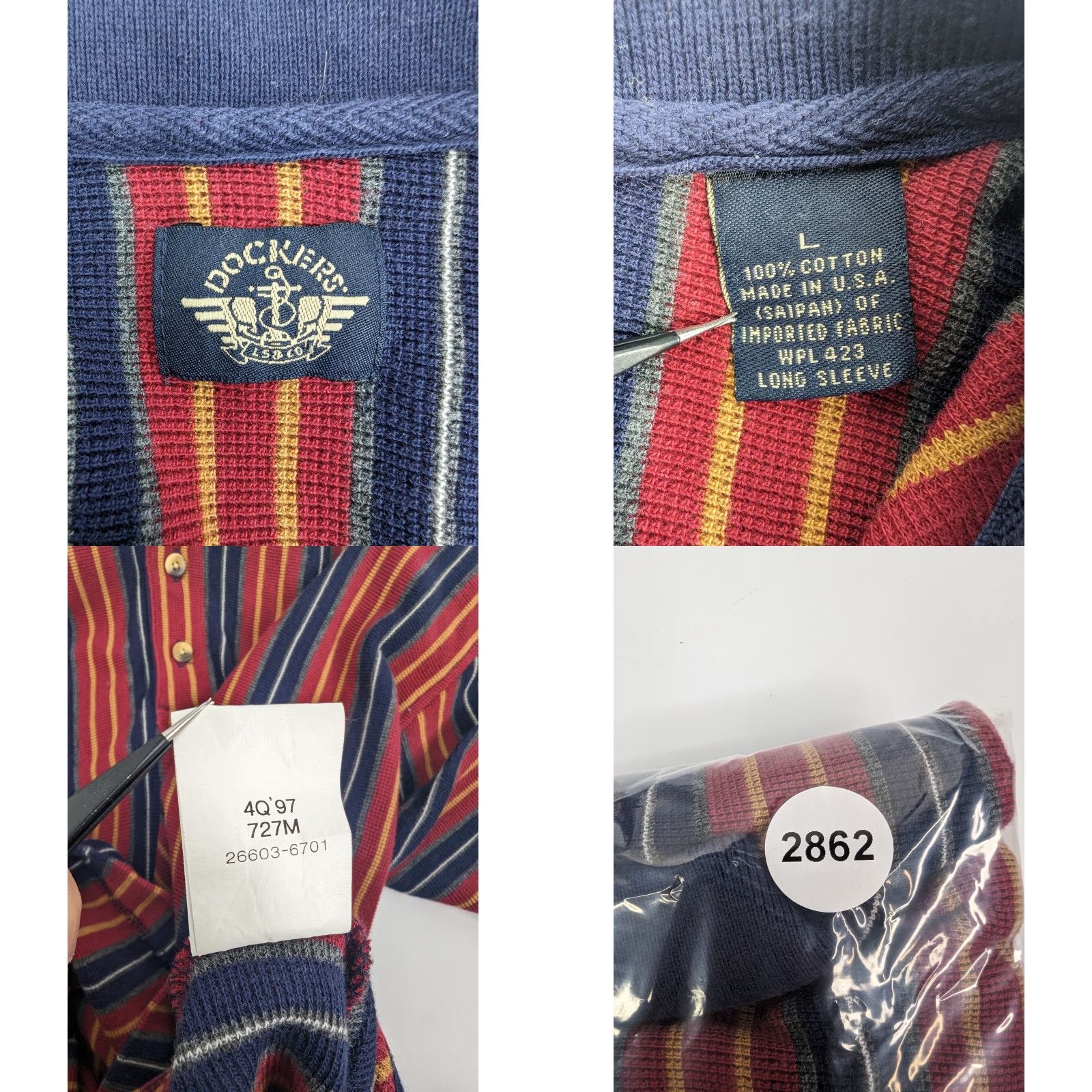 Dockers VINTAGE Dockers Polo Shirt Striped 90s Red L Mens Long Sleeve Casual College University Rugby Made In USA Size US L / EU 52-54 / 3 - 8 Thumbnail