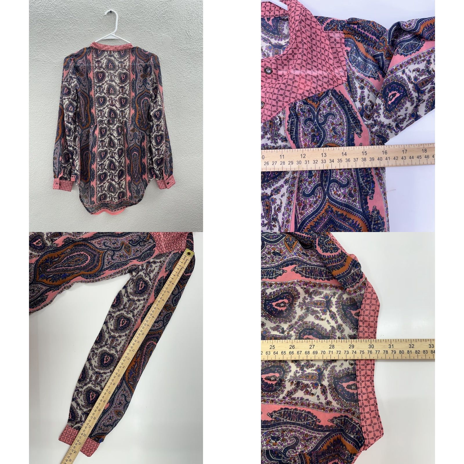 Vintage VINTAGE American Rag Womens Blouse XS Pink Paisley Sheer Long Sleeve V-Neck Size XS / US 0-2 / IT 36-38 - 8 Thumbnail