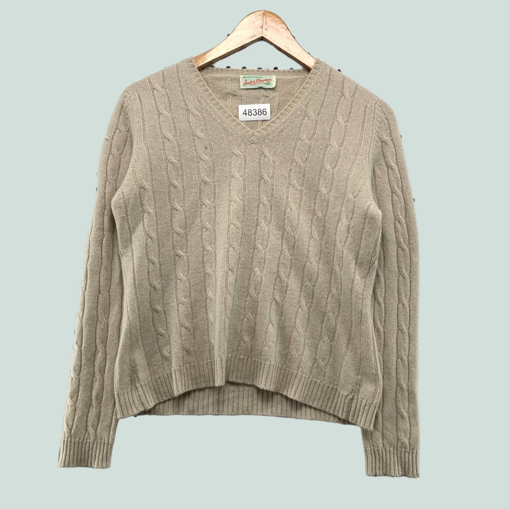 Vintage VINTAGE Scott Charters Cashmere Sweater Women M Beige Cable Knit V Neck Pullover Size M / US 6-8 / IT 42-44 - 1 Thumbnail