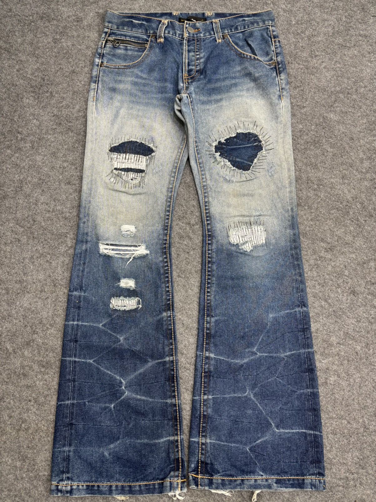 Seditionaries 💥Sick Super Flare Patchwork💥Icom Distressed Denim F596 Size US 34 / EU 50 - 25 Thumbnail