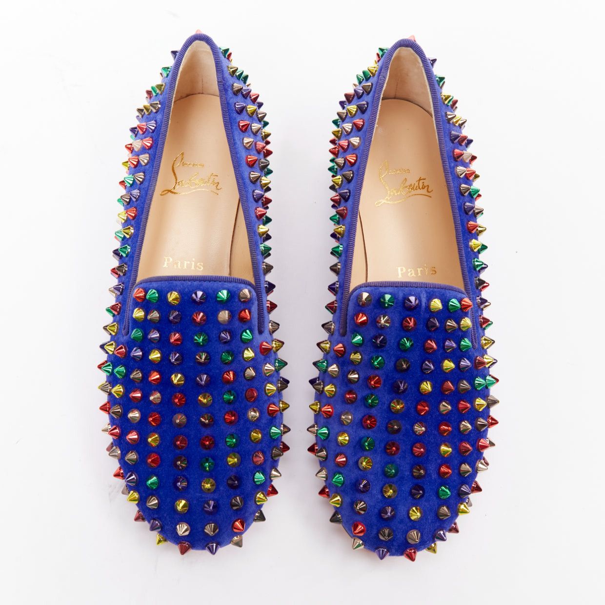Christian Louboutin CHRISTIAN LOUBOUTIN Dandy Pik Pik Flat blue suede multicolor spike stud flats EU37 Size US 7 / IT 37 - 1 Thumbnail