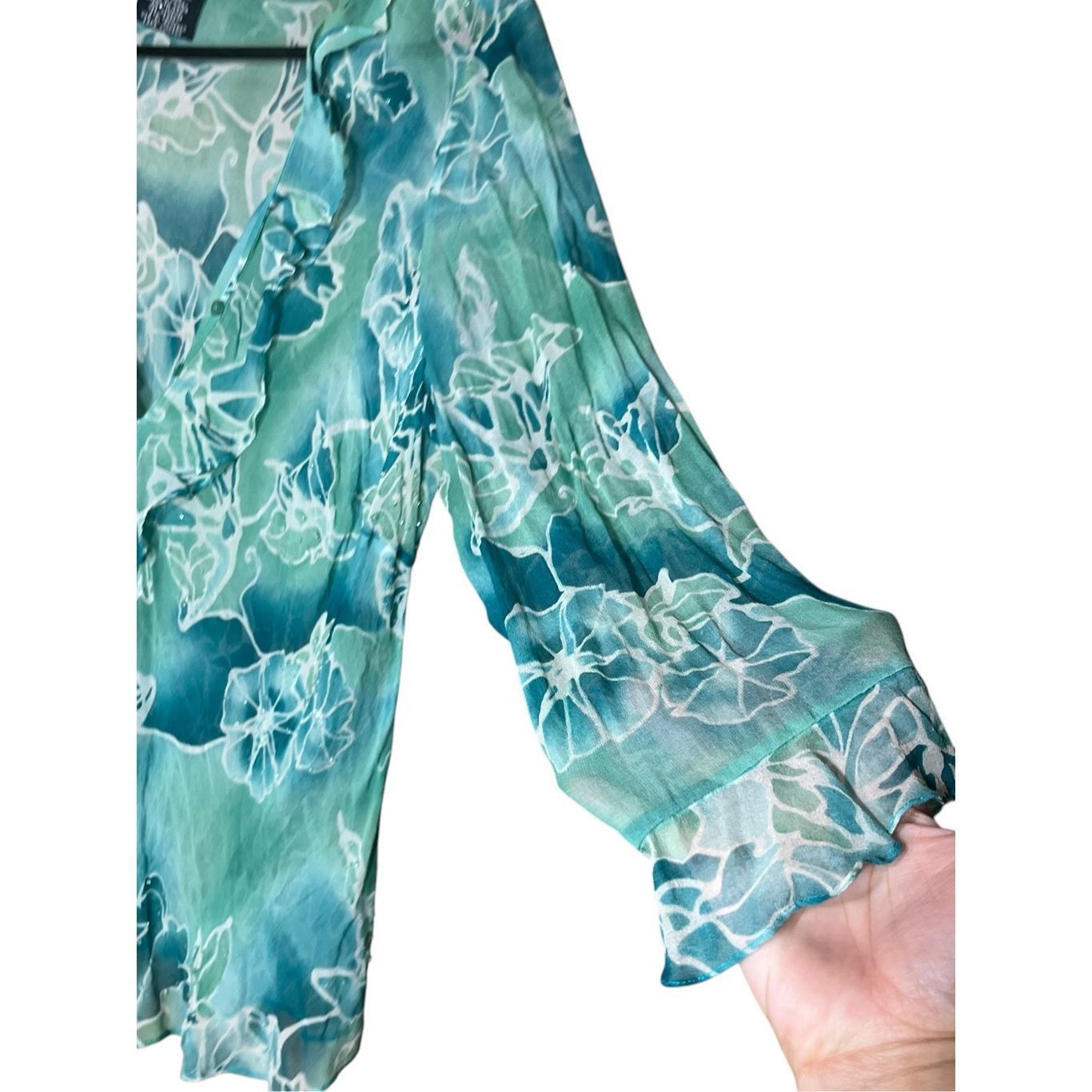 Other Vintage Y2K ECI New York Blue Floral Print Silk Chiffon Ruff Size XL / US 12-14 / IT 48-50 - 5 Thumbnail