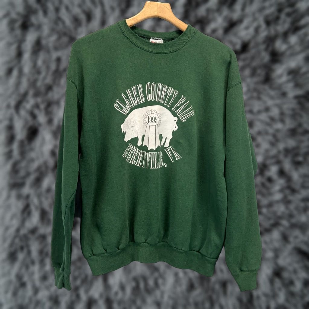 Hanes VINTAGE Hanes Activewear Sweatshirt XL Green Unisex Adults Pullover 1995 Clarke County Berryville VA pig Mens/Womens Size US XL / EU 56 / 4 - 1 Thumbnail