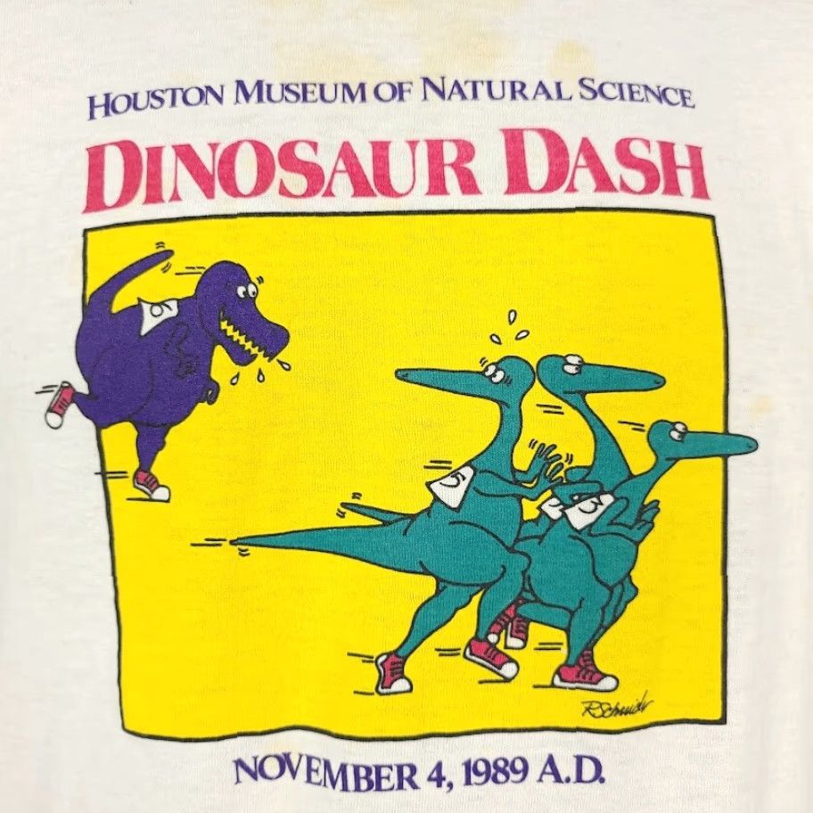 Vintage VINTAGE Dinosaur Dash T Shirt Mens Size Small 80s Museum Of Natural History White Crew Neck Short Sleeve T-Shirt Mens Tyrannosaurus Size US S / EU 44-46 / 1 - 3 Thumbnail