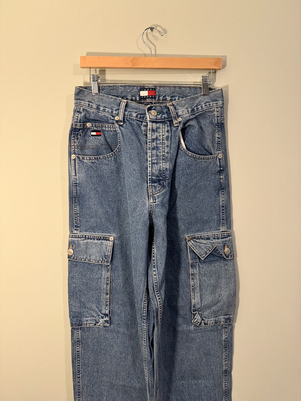 Tommy Hilfiger Vintage Denim Cargo Pocket Jeans Skater Baggy ERD Grunge Size US 29 - 4 Thumbnail