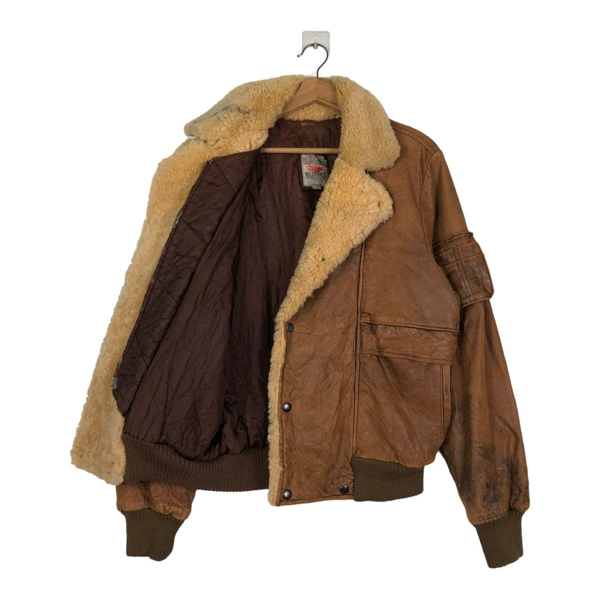 Marithe + Francois Girbaud 🔥VINTAGE 80’s BIKER LEATHER JACKET MILLESIMES SHERPA COLLAR Size US S / EU 44-46 / 1 - 13 Thumbnail