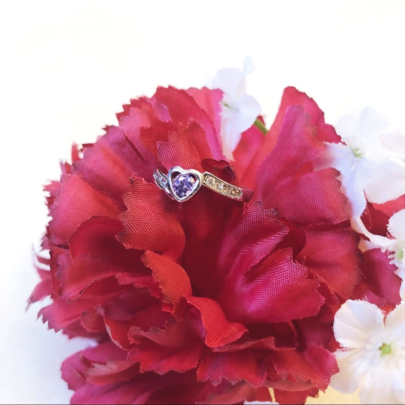 Other Silver Purple Heart Crystal Ring Size ONE SIZE - 3 Thumbnail