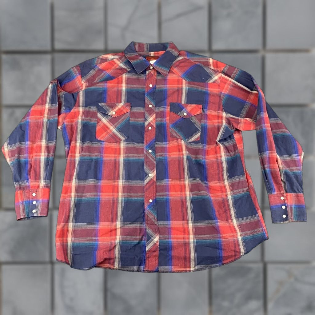 Vintage VINTAGE Rustler Shirt Mens 2XL Plaid Western Long Tails Pearl Snap Long Sleeve Red XL XXL Mens (note: adult) Size US XL / EU 56 / 4 - 1 Thumbnail