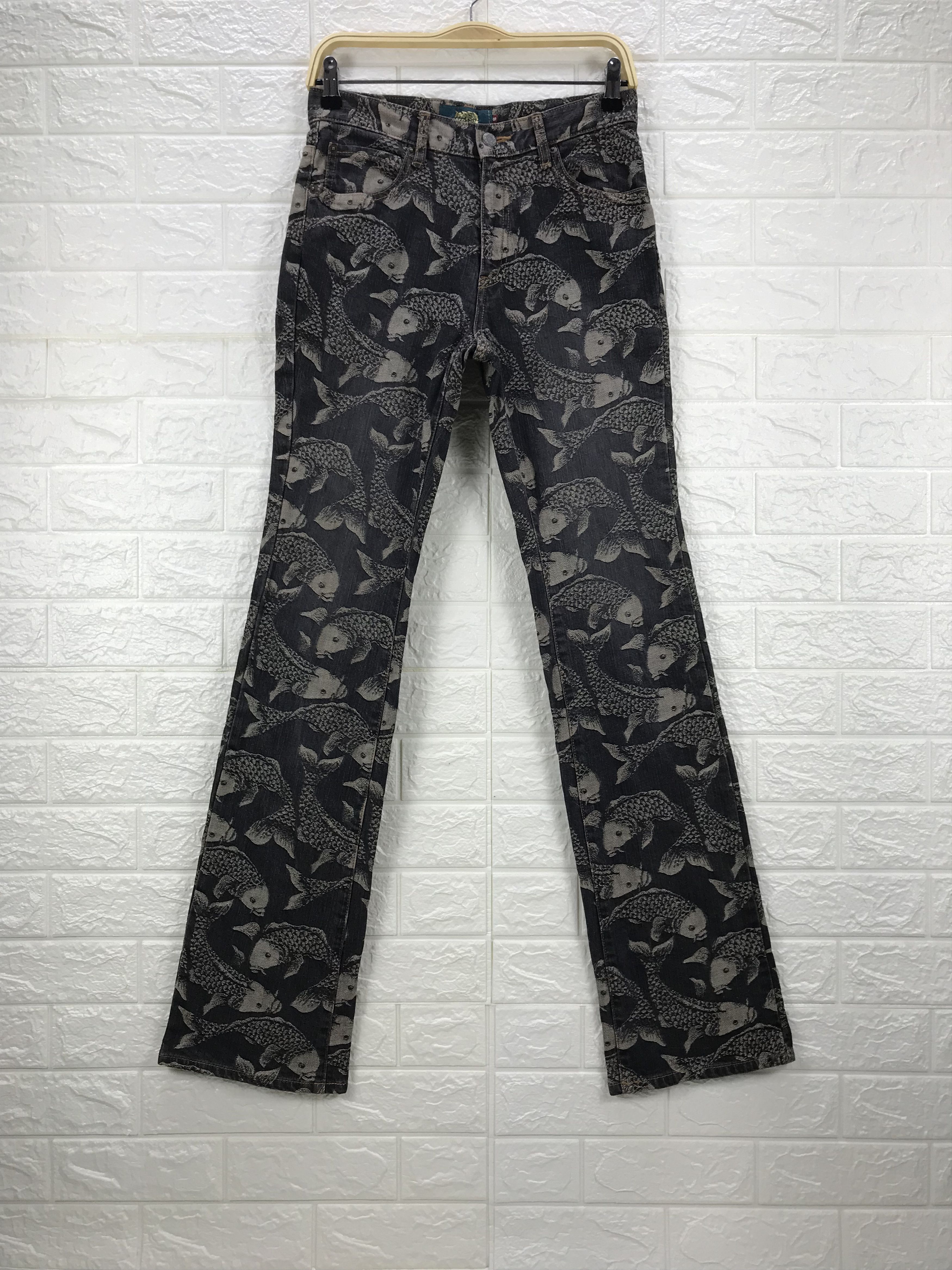 If Six Was Nine Vintage Japanese Art Embroidered Koi Fish Flare Jeans Size US 29 - 1 Thumbnail