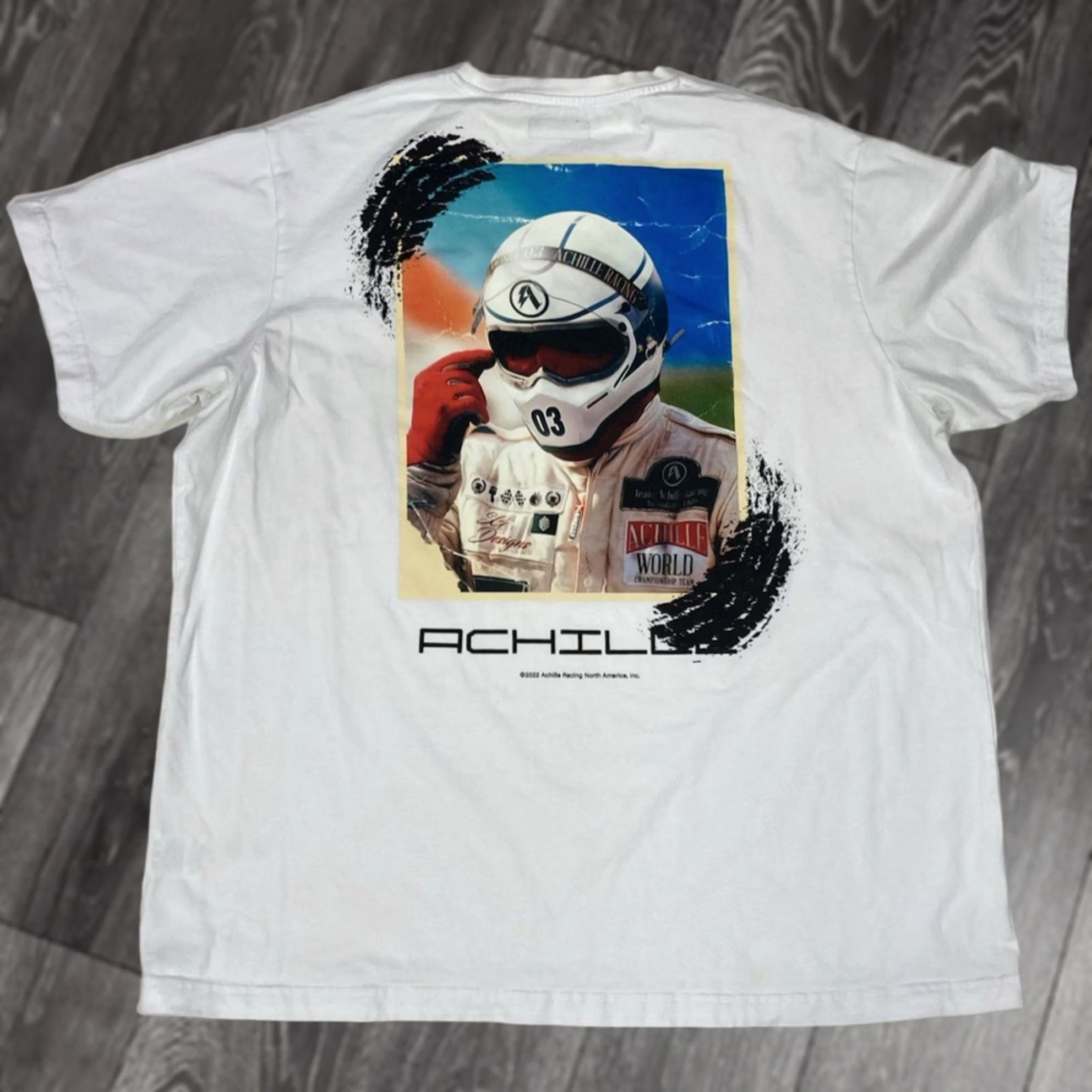 Vintage Achille Apparel Racing Graphic T-shirt Men Slim Fit 3XL White Size US XXL / EU 58 / 5 - 1 Thumbnail