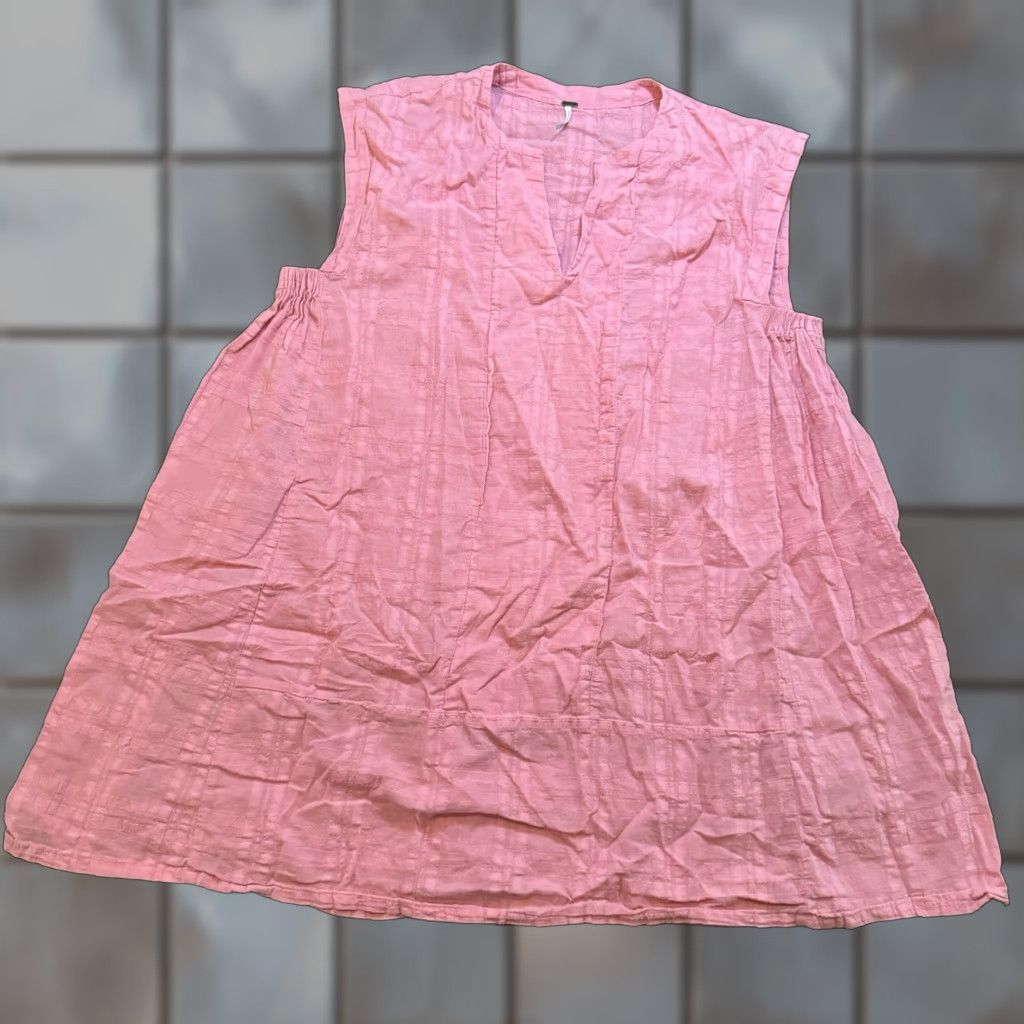 YFB Dress Women's Pink Cotton Gauzy Sleeveless Beach Summer V-Neck Pullover  A-Line Short Sz