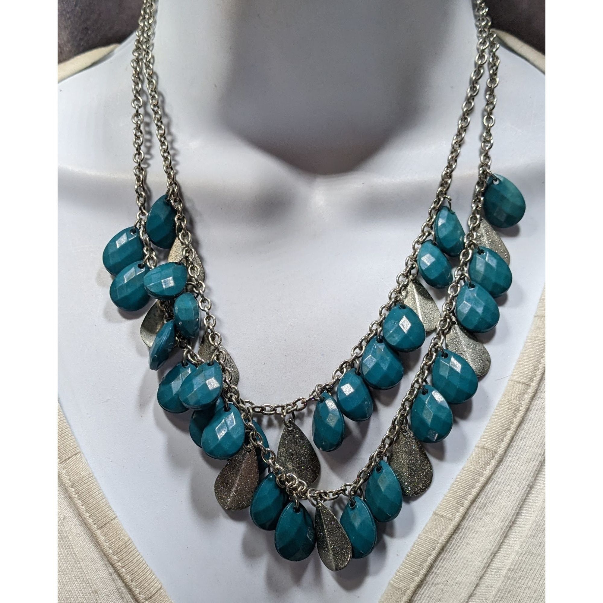 Other Layered Silver-Tone Chain Necklace With Turquoise Teardrop B Size ONE SIZE - 3 Thumbnail