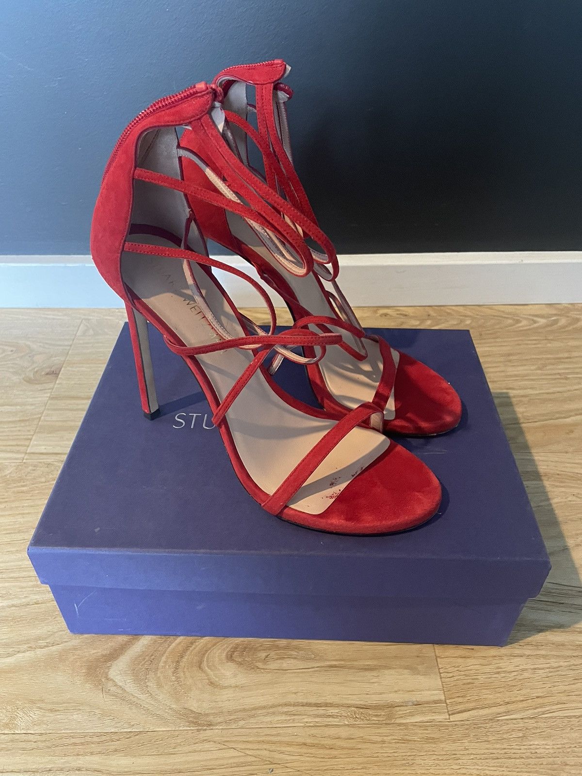 Stuart Weitzman Stuart Weitzman Red Suede Strappey Stilettos 4inch Heel Size US 11 / IT 41 - 1 Thumbnail