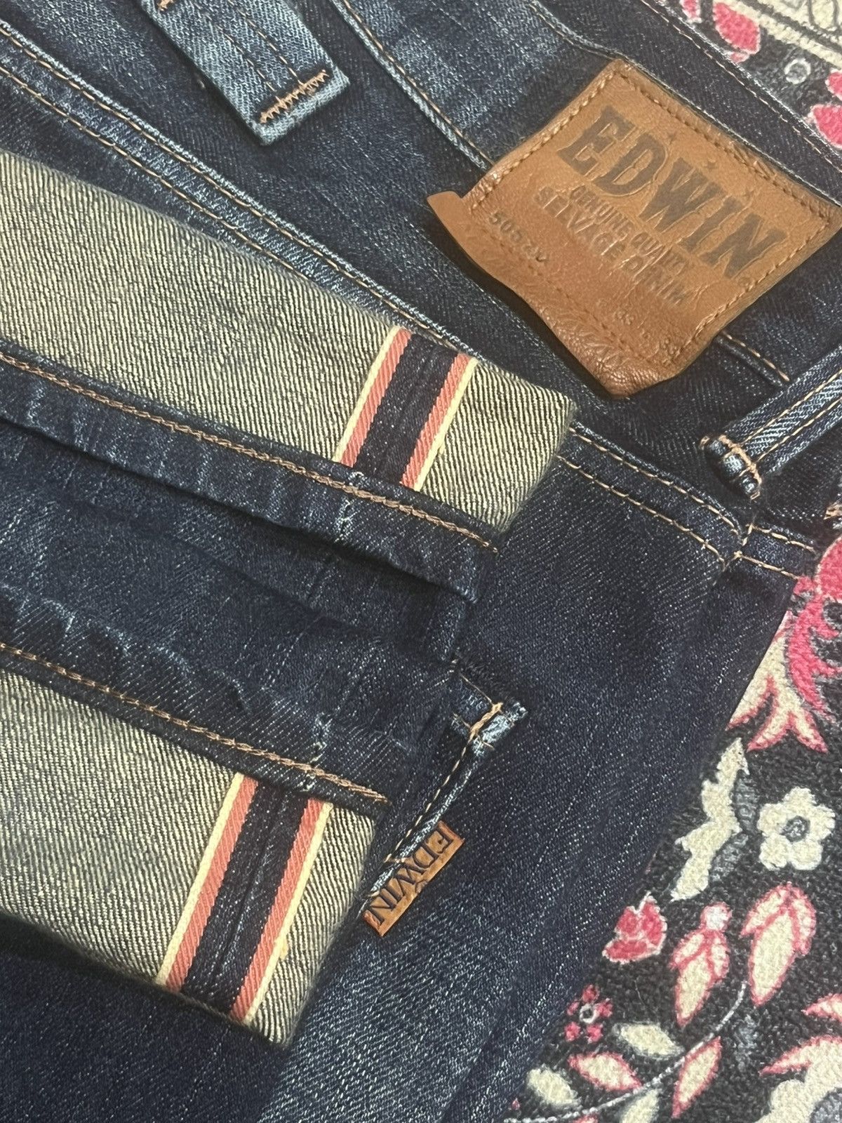 Edwin Edwin 505XX Dark Blue Whisker Buckle Back Selvedge Jeans Size US 33 - 12 Thumbnail