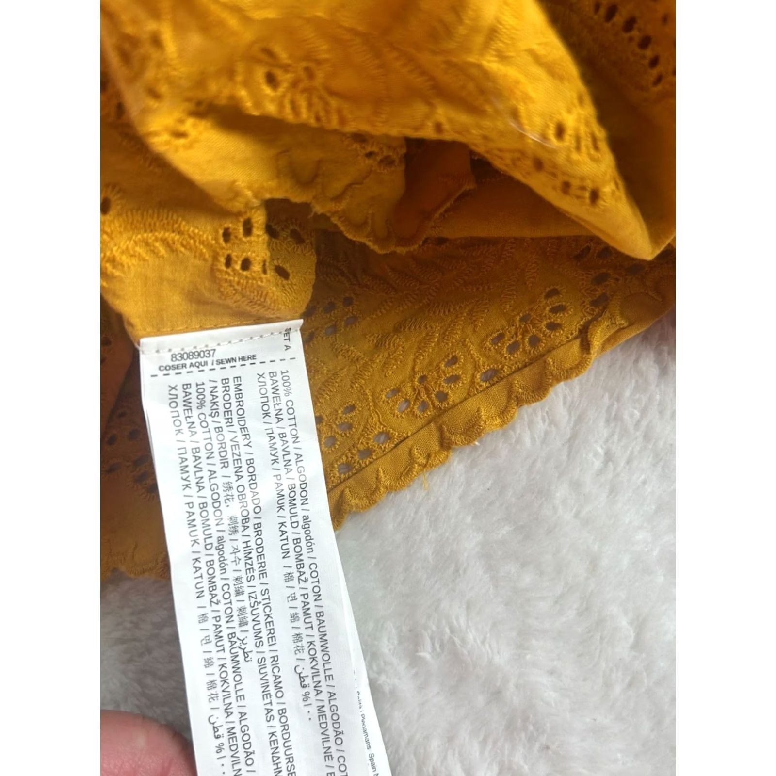 Mango Mango Blouse Eyelet Off-Shoulder Cotton Mustard Yellow 3/4 Sleeve Casual New Womens Medium XS? Size M / US 6-8 / IT 42-44 - 4 Thumbnail