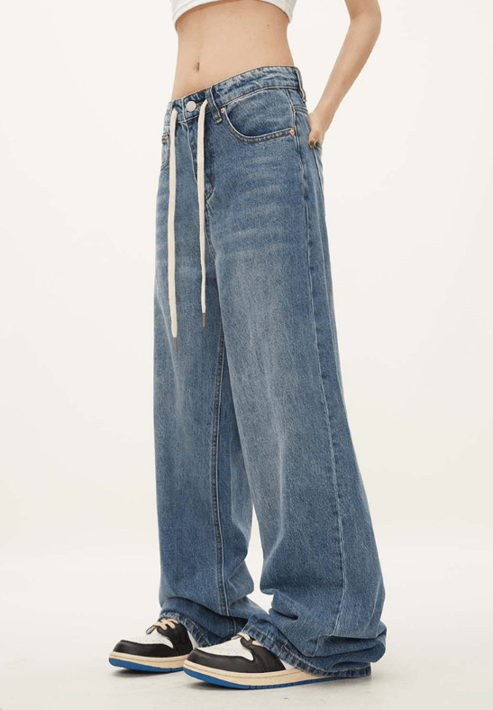 Japanese Brand × Jean Men's American retro high waist drawstring straight jeans Size US 32 / EU 48 - 2 Thumbnail