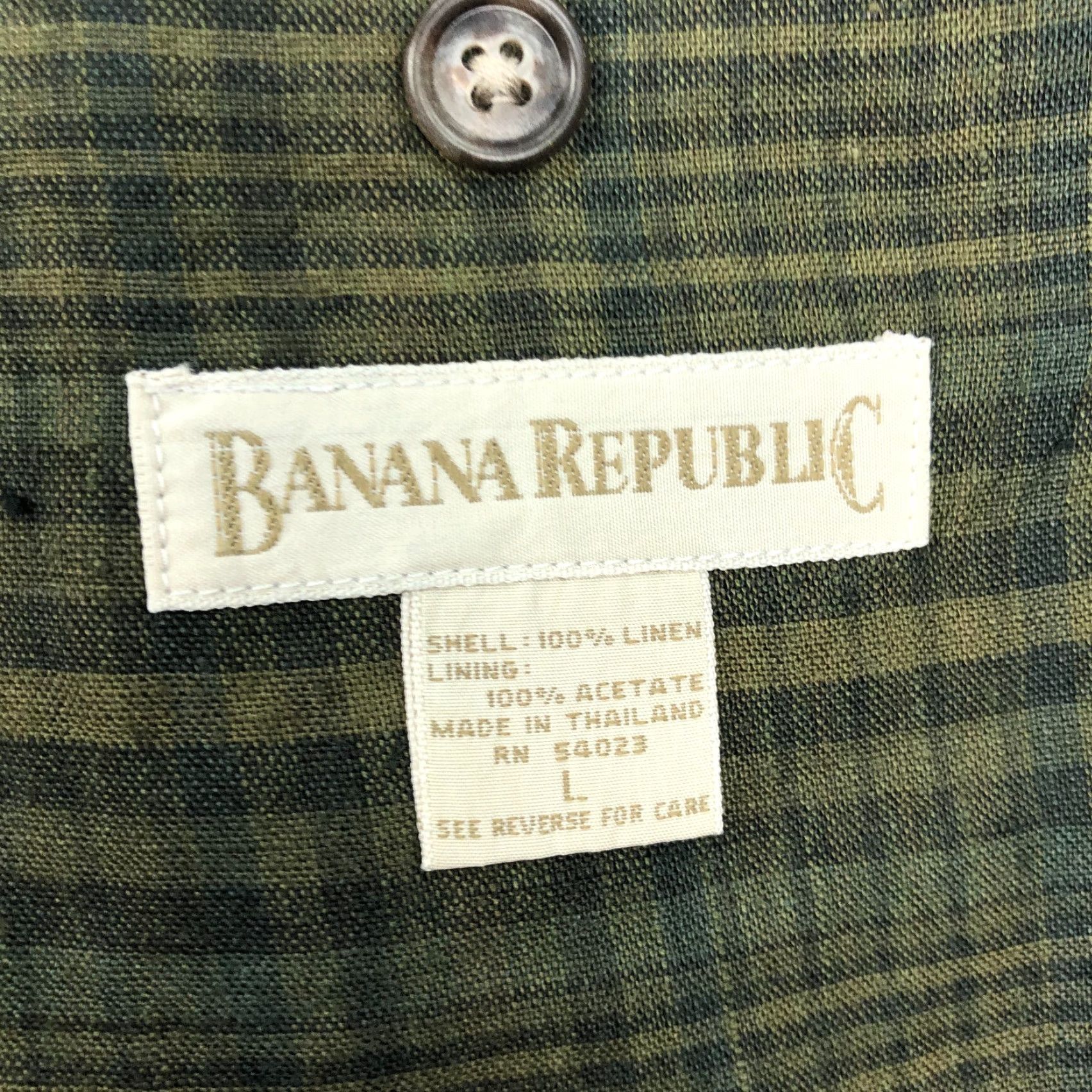 Banana Republic VINTAGE Banana Republic Blazer Jacket Sport Coat Plaid Green 100% Linen L 44R Mens Size 42R - 5 Thumbnail