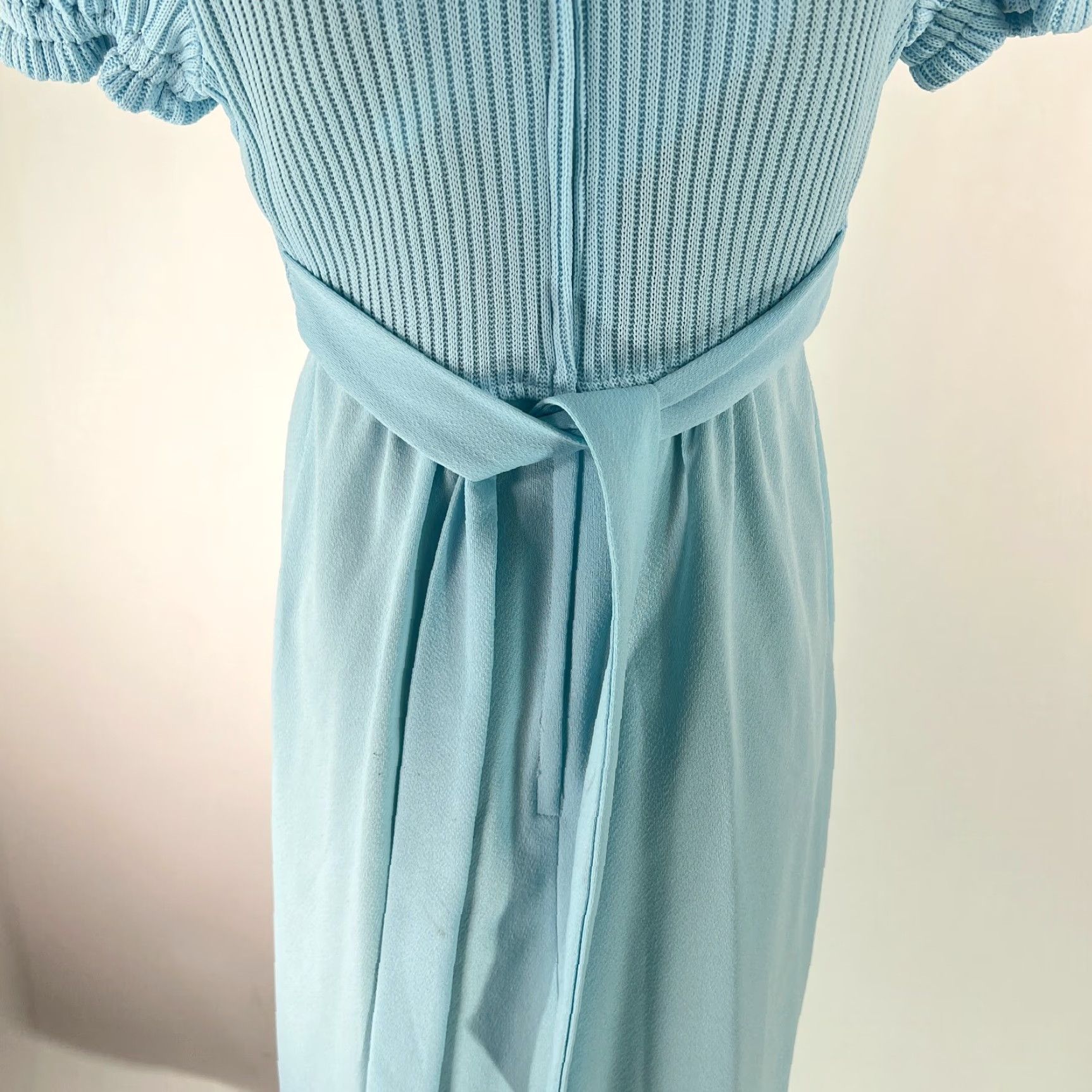 Vintage VINTAGE ILGWU Dress Maxi Blue 11 Women's Puff Sleeves Ruffled Tie Waist Knit Cocktail 58 in Chest 16 in US Size L / US 10 / IT 46 - 6 Thumbnail