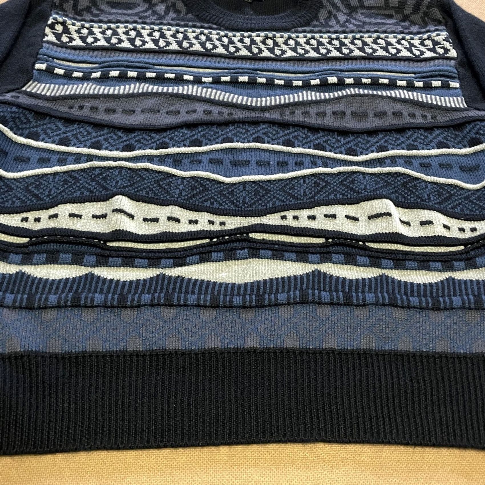 Vintage VINTAGE Curiosity's Staff Mens Sweater Geometric Pattern Wool Blend Pullover Blue Crew Neck M Size US M / EU 48-50 / 2 - 3 Thumbnail
