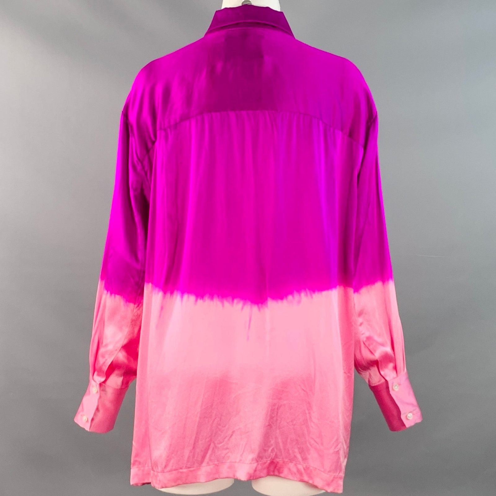 Other 2 Pink Fuchsia Silk Satin Two Tone Dip Dyed Blouse Size XS / US 0-2 / IT 36-38 - 3 Thumbnail