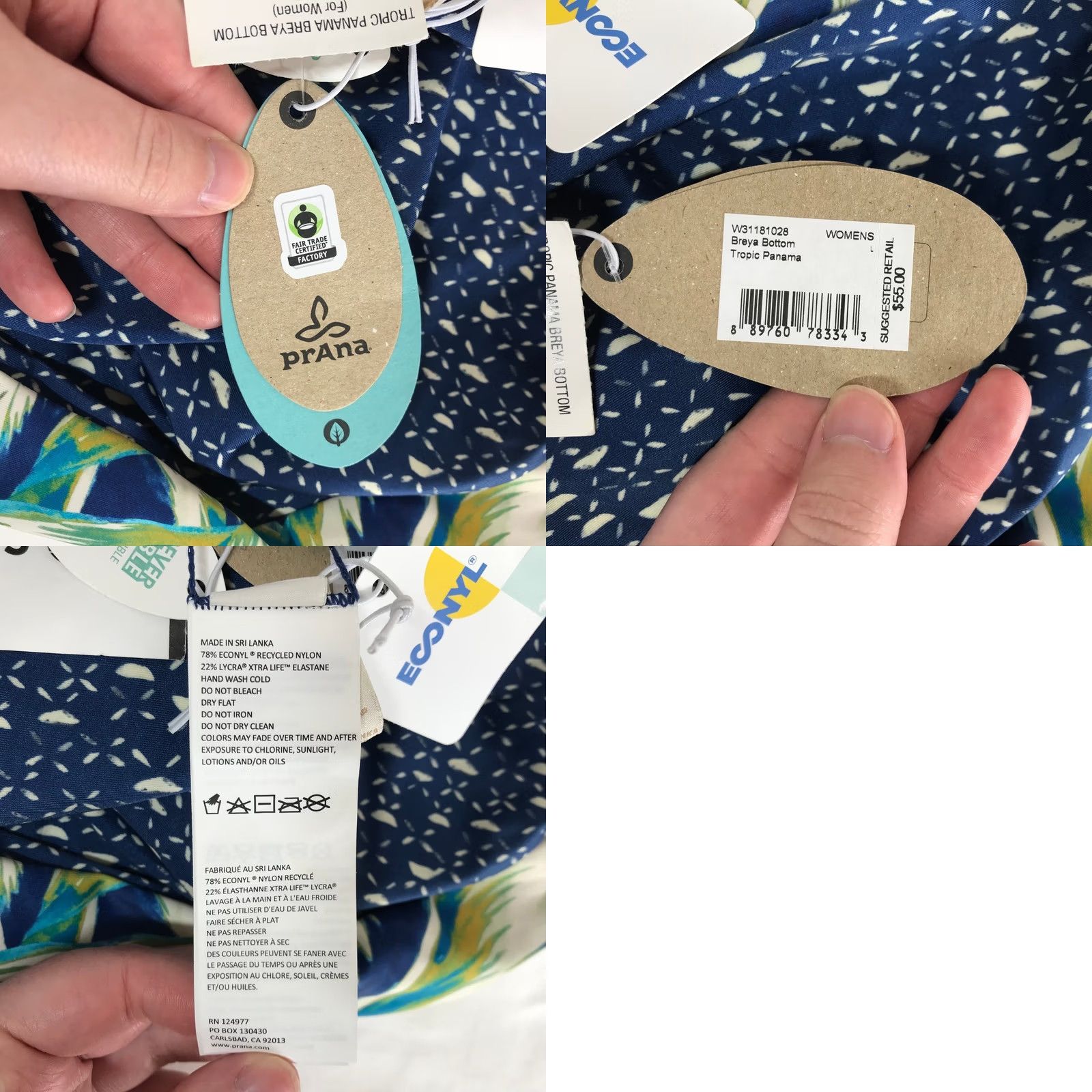 Prana VINTAGE prAna Breya Reversible Bikini Bottom Tropic Panama Blue Palm Leaf Large NWT Size 36" / US 14 / IT 50 - 8 Thumbnail