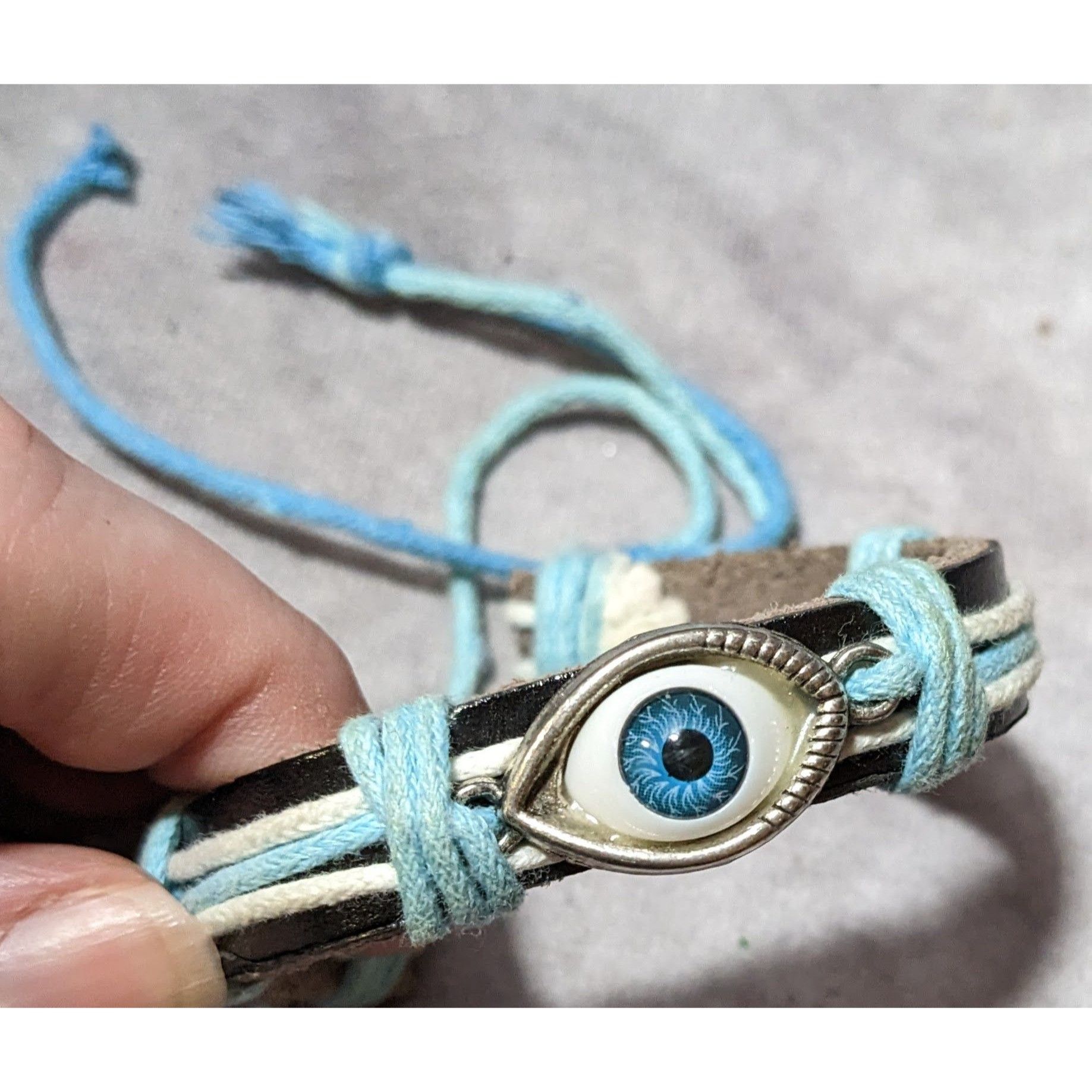 Other Blue And Brown Leather Evil Eye Adjustable Bracelet Size ONE SIZE - 6 Thumbnail
