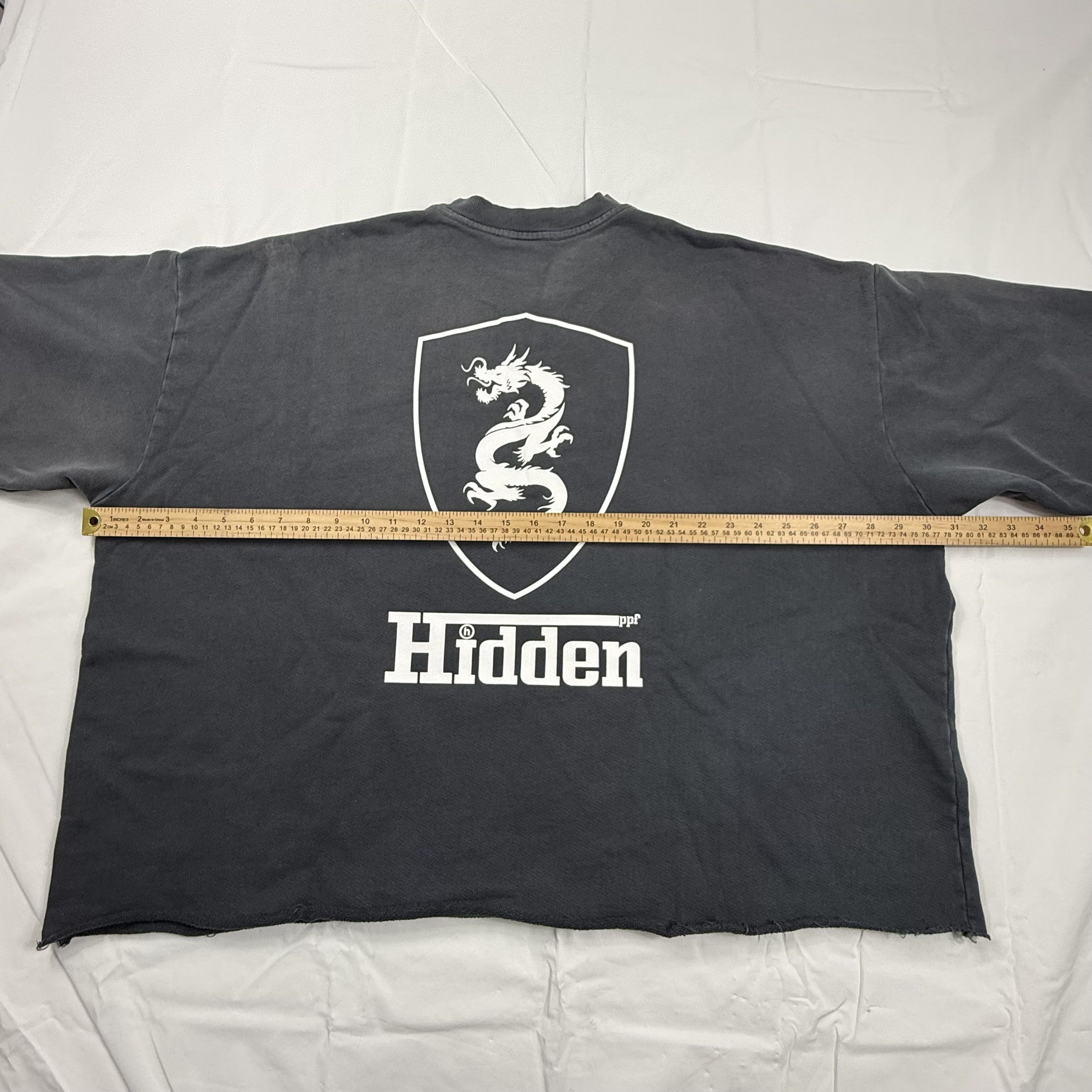 HIDDEN Hidden NY Dragon Shield Logo Faded Black Cropped Raw Hem Size US XXL / EU 58 / 5 - 6 Thumbnail