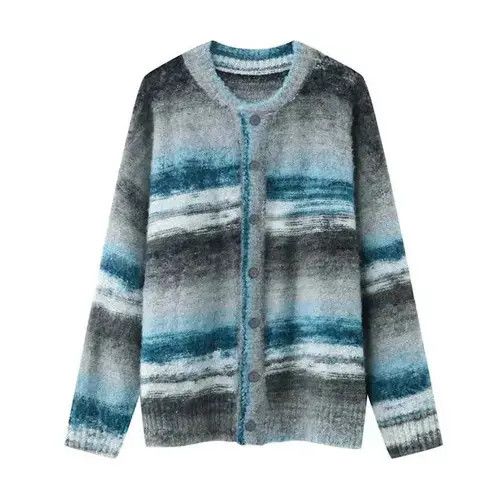 Aran Isles Knitwear Striped Knit Green Cardigan Sweater Cute y2k Size US L / EU 52-54 / 3 - 3 Thumbnail