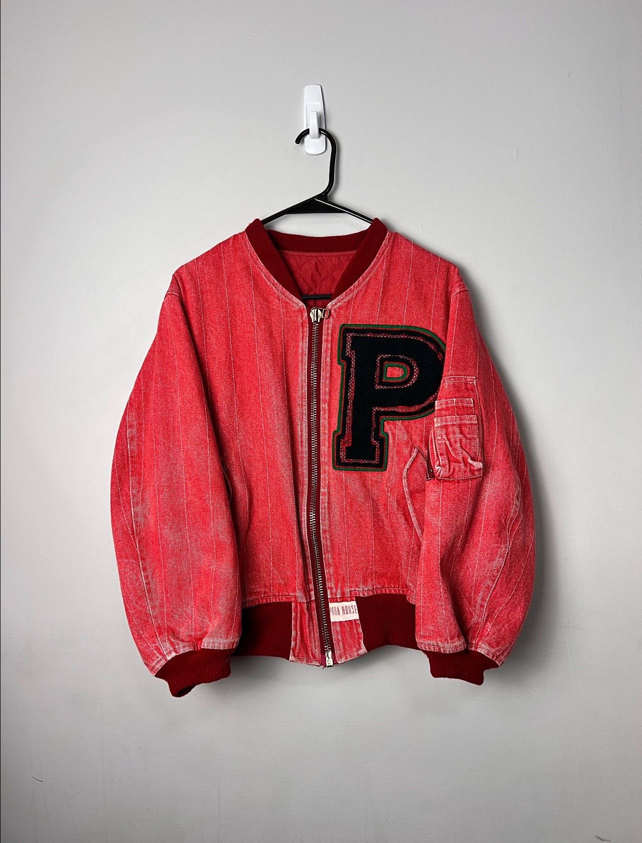 image of Karl Helmut x Pink House - Bomber Jacket “P” Letterman in Washed Pink, Men's (Size Medium)