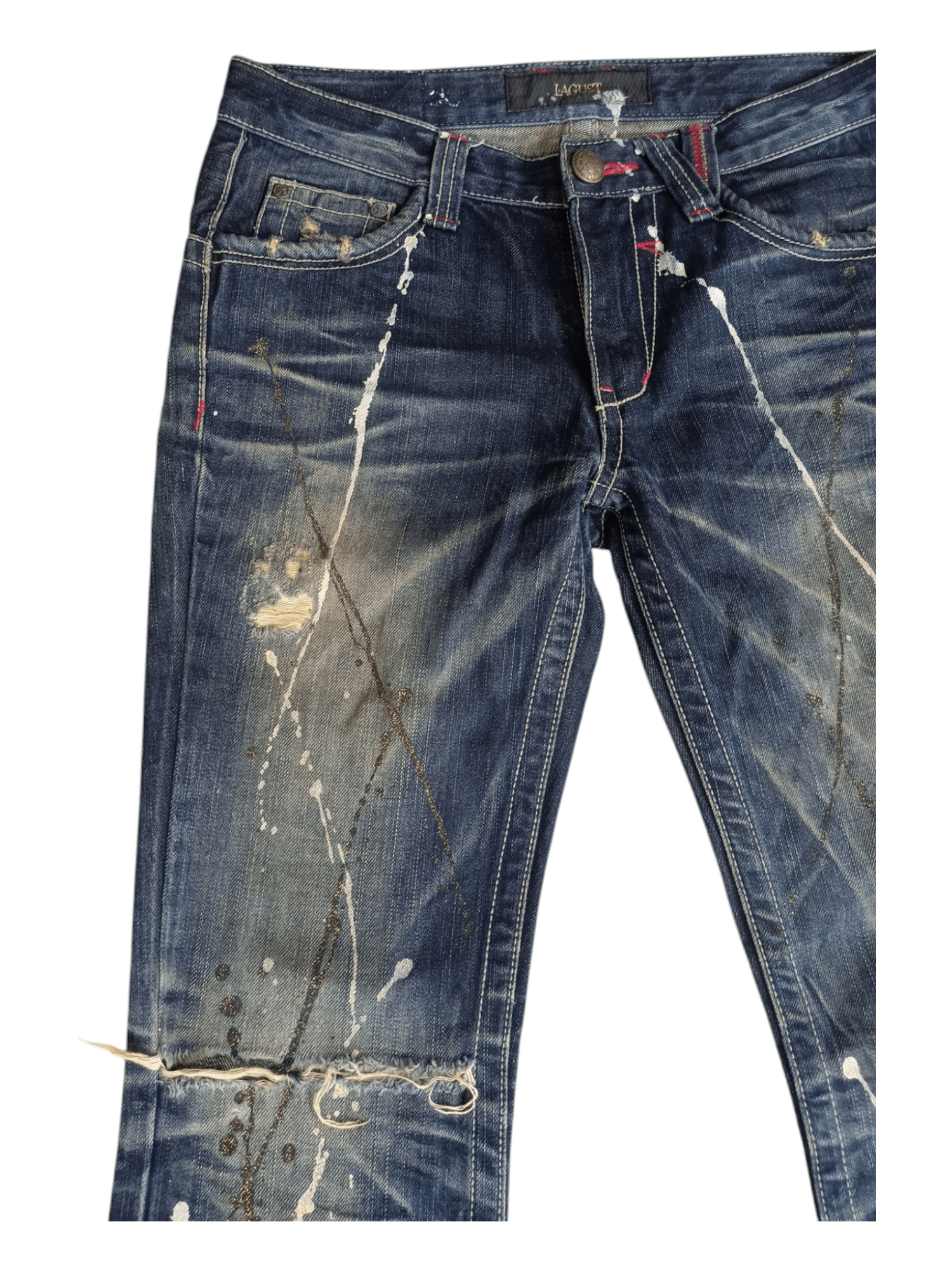 Japanese Brand Lagust Paint Splatter Mud Wash Distressed Flare Jeans Size US 30 / EU 46 - 4 Thumbnail