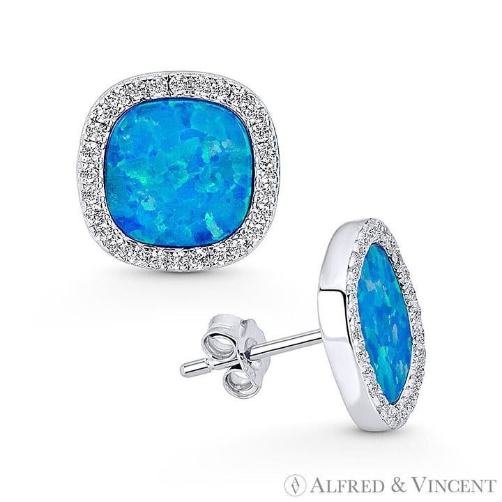 Other Blue Lab-Created Opal & CZ Crystal Square Halo Stud Earrings Size ONE SIZE - 1 Preview