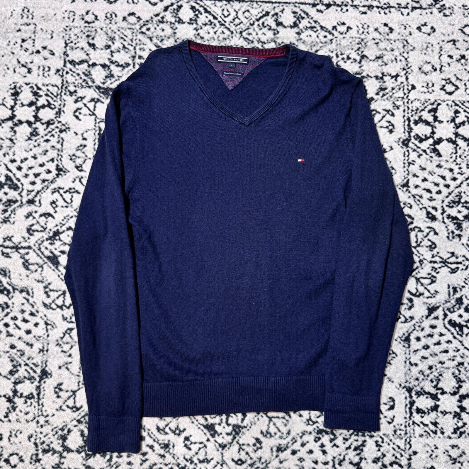 Tommy Hilfiger × Vintage Vintage Tommy Hilfiger Navy Blue Cotton Crewneck Size L Size US L / EU 52-54 / 3 - 1 Thumbnail