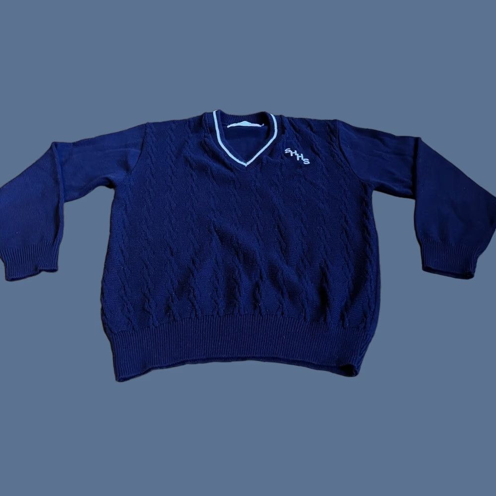 Vintage VINTAGE Scholastic Arista Varsity Sweater Men’s Large L Blue Cable-Knit Embroidered Pullover Size US L / EU 52-54 / 3 - 1 Thumbnail