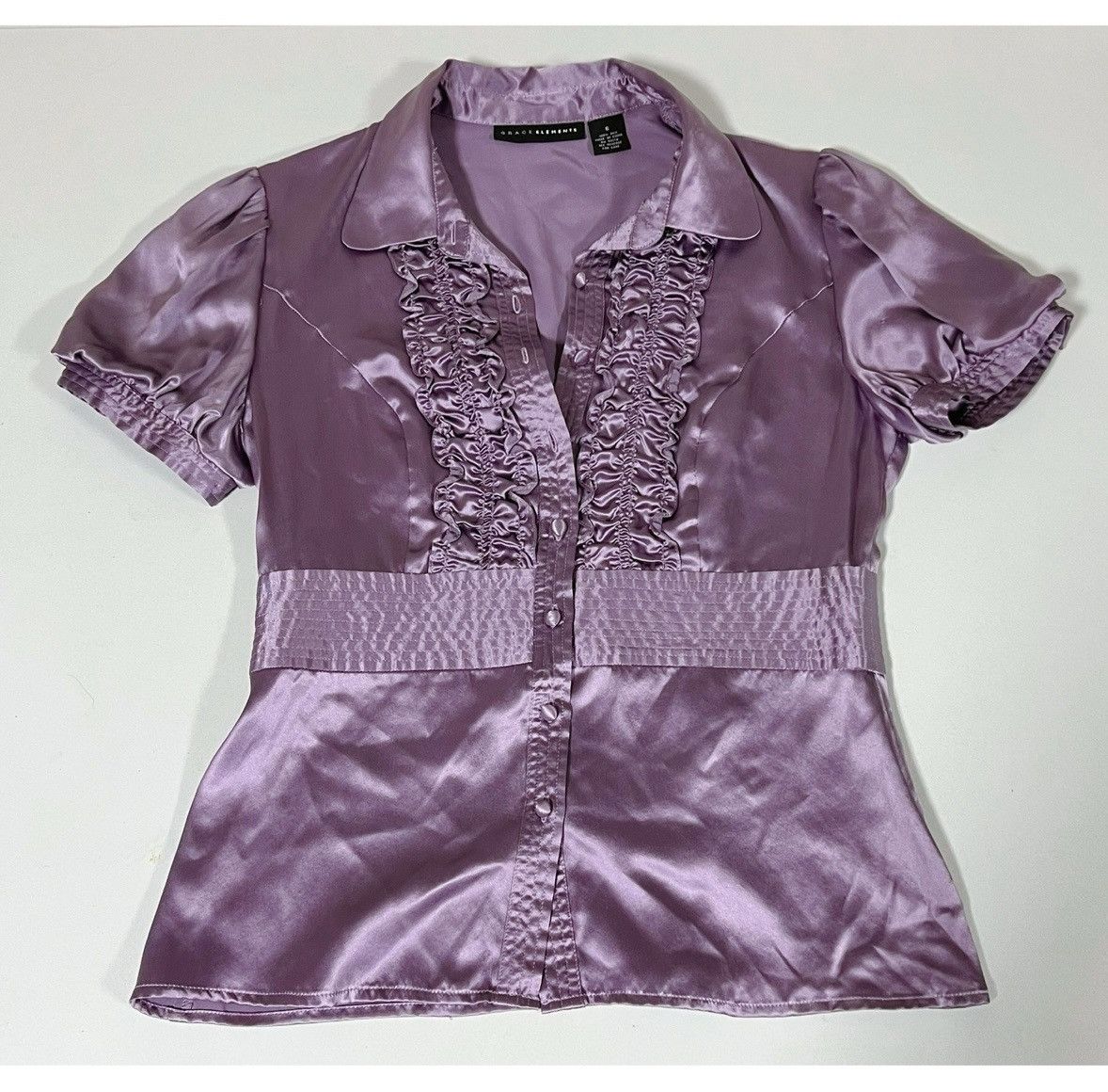 Grace in LA Purple Silk Collared Button-Down Shirt Top Blouse Size 6 💜✨ Size M / US 6-8 / IT 42-44 - 1 Thumbnail