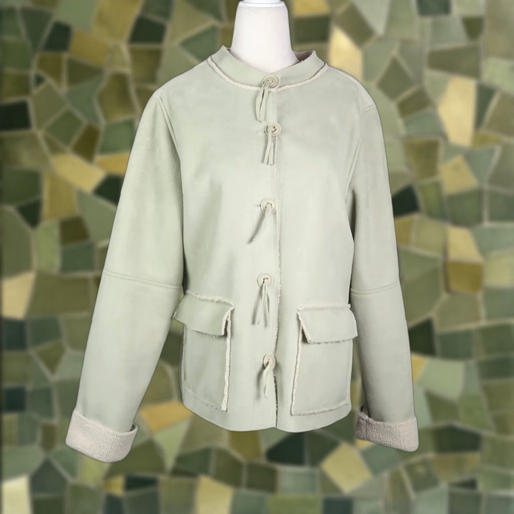 Vintage VINTAGE E Studio Jacket Light Green Faux Suede Sherpa Fleece L Women's Long Sleeve Button Front 90s 90s Casual Size L / US 10 / IT 46 - 1 Thumbnail