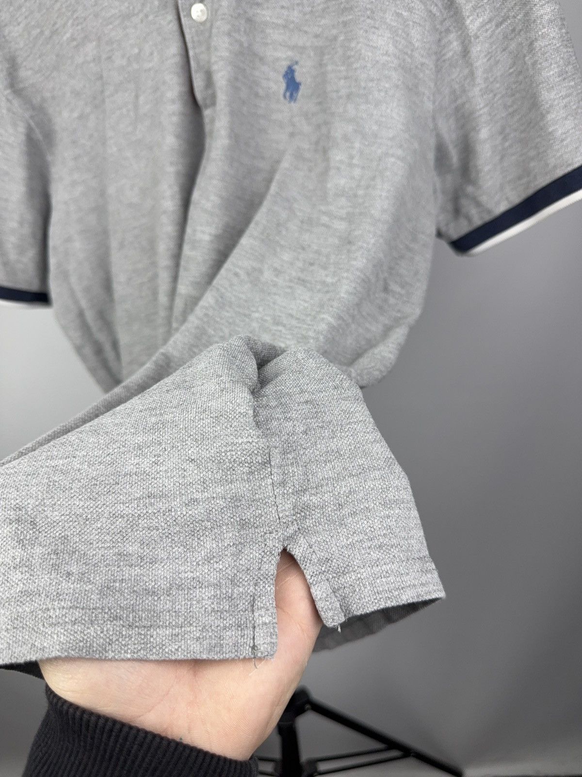 Polo Ralph Lauren Y2K 00s Ralph Lauren Custom Slim Fit Polo Grey Navy Trim L Size US L / EU 52-54 / 3 - 6 Thumbnail