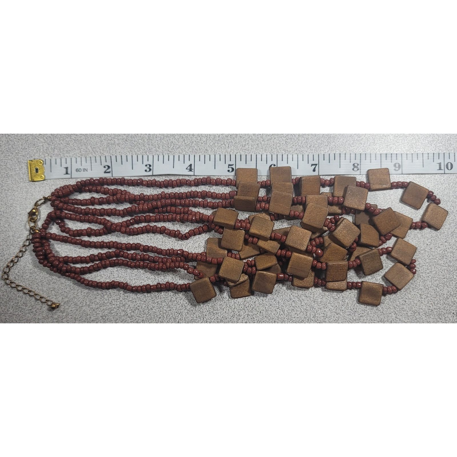 Other Five Strand Brown Wooden Squares Beads 10" Necklace Size ONE SIZE - 5 Thumbnail