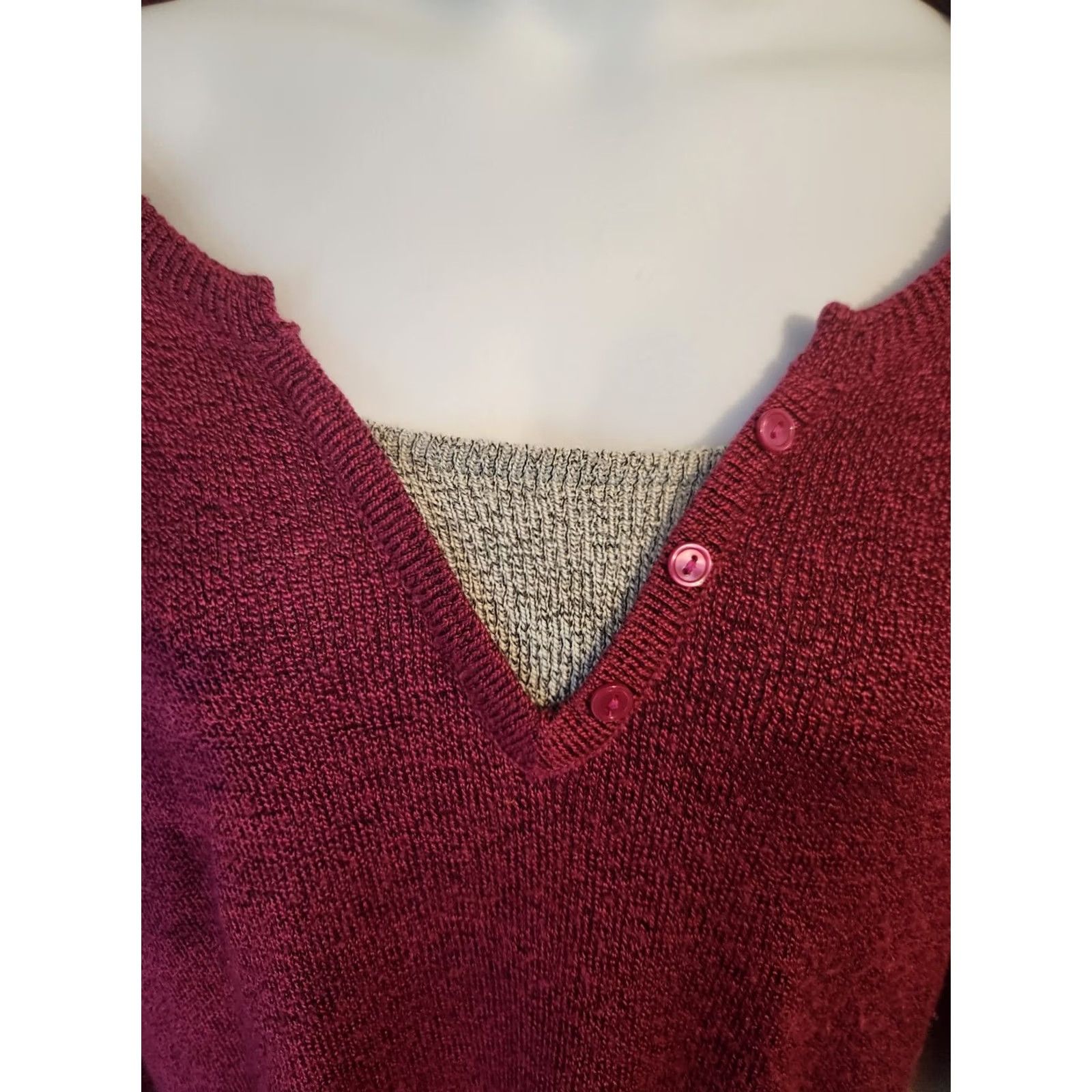 Vintage Catherines Sweater Tunic Magenta Layered Look Roll Tab Sleeve 0X 14 16 Size XL / US 12-14 / IT 48-50 - 2 Thumbnail
