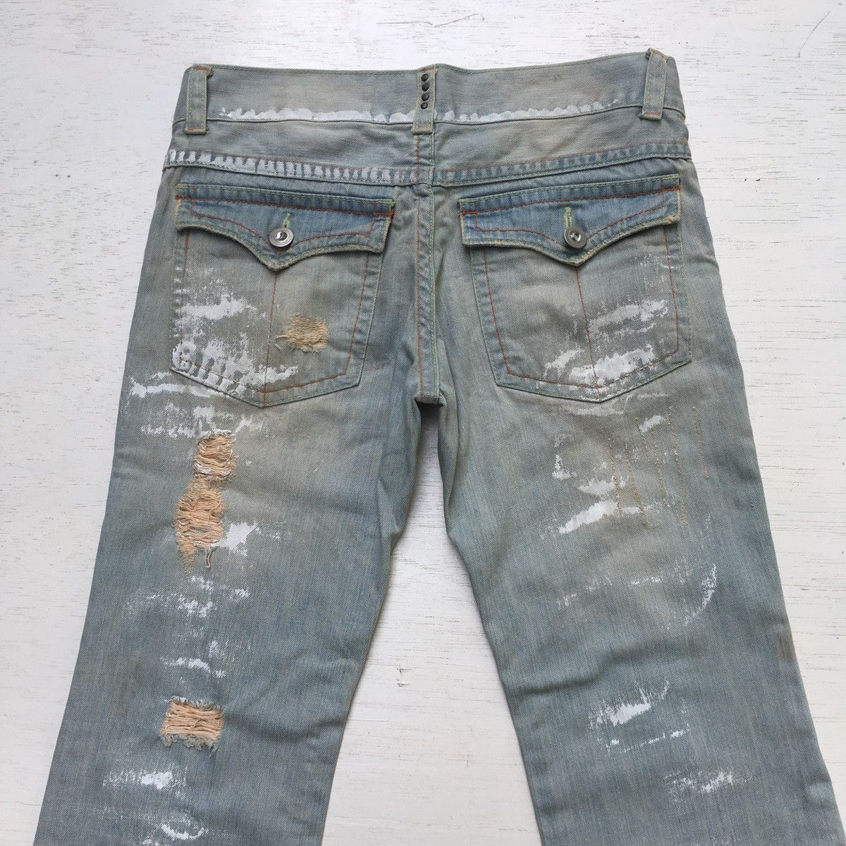 Japanese Brand Trashed Flared Denim Low Rise Paint Splash Size US 32 / EU 48 - 15 Thumbnail