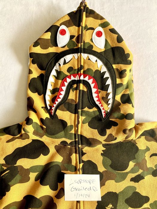 Bape BAPE Shark 1st Yellow Camo Zip Hoodie WGM Size XLARGE Grailed