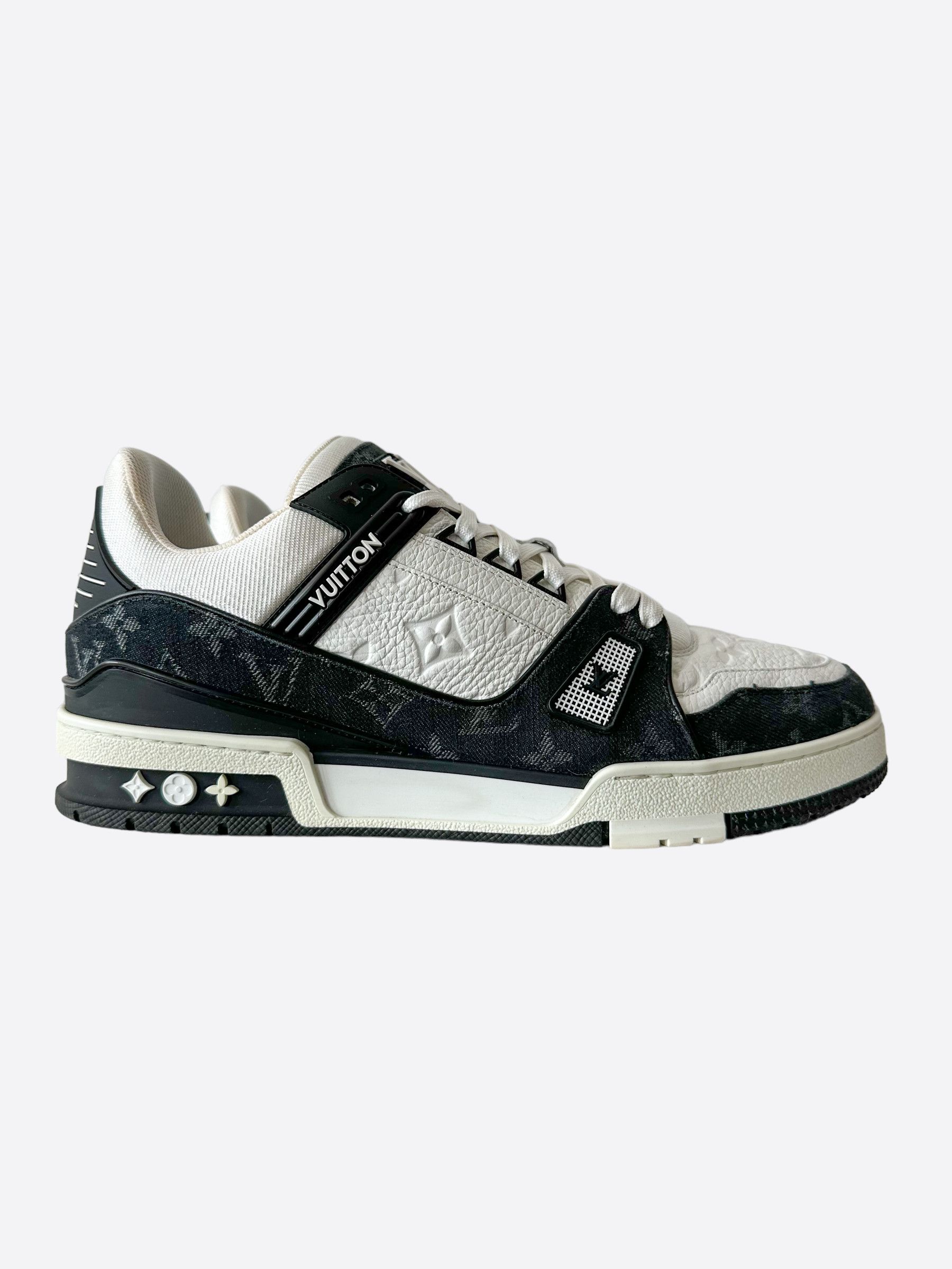 image of Louis Vuitton Black & White Denim Monogram Trainers Shoes, Men's (Size 10)