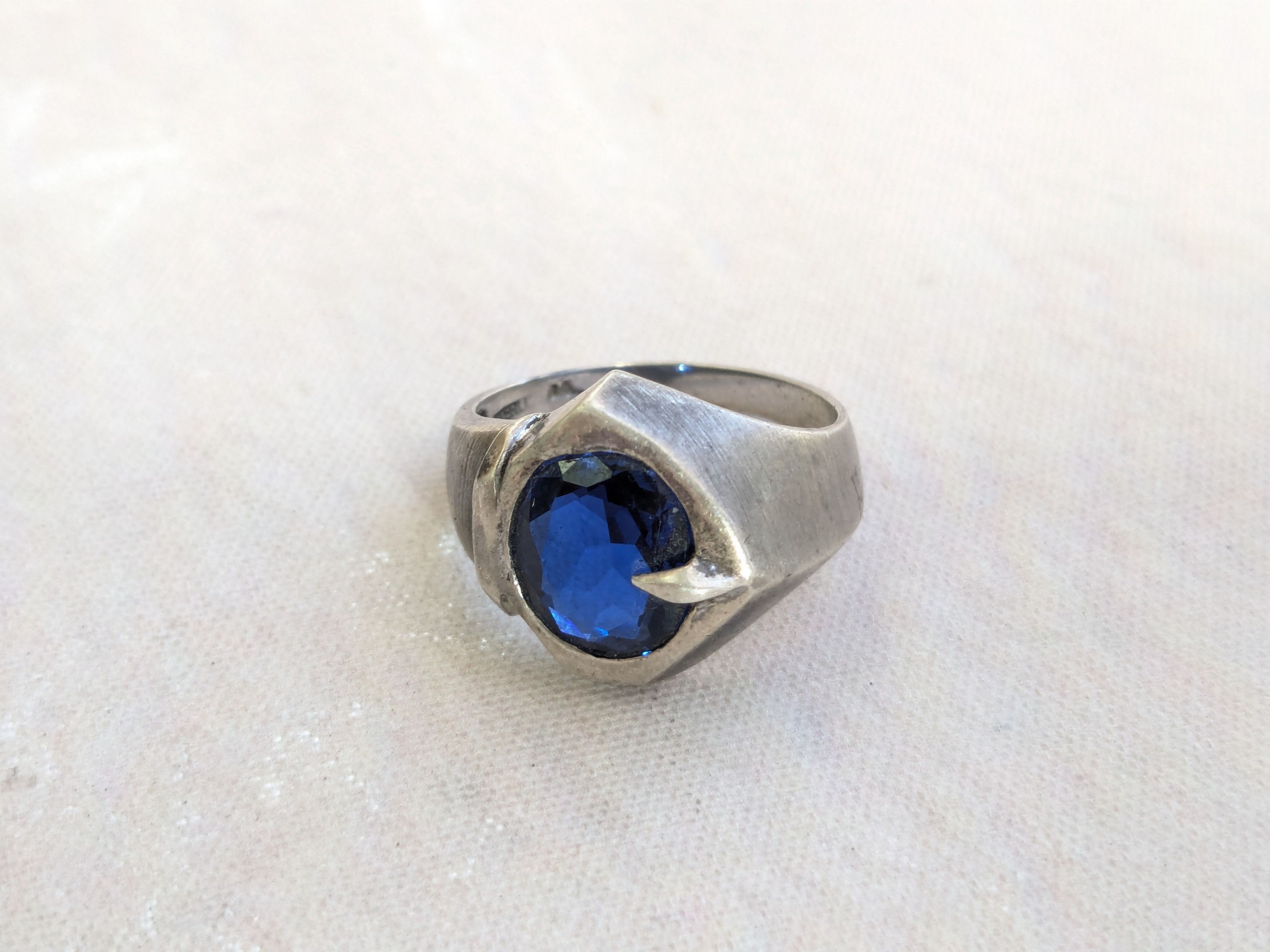 Jewelry Vintage Sterling Silver Ring Blue Glass 10.5 Oval Faceted Size ONE SIZE - 5 Thumbnail