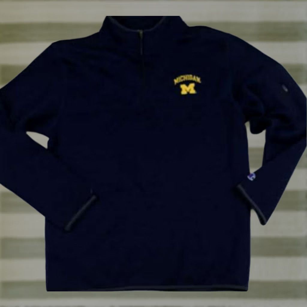 Champion VINTAGE Michigan Wolverines 1/4 Zip Fleece Pullover Champion Men L Blue 28in long zip pocket Size US L / EU 52-54 / 3 - 1 Thumbnail