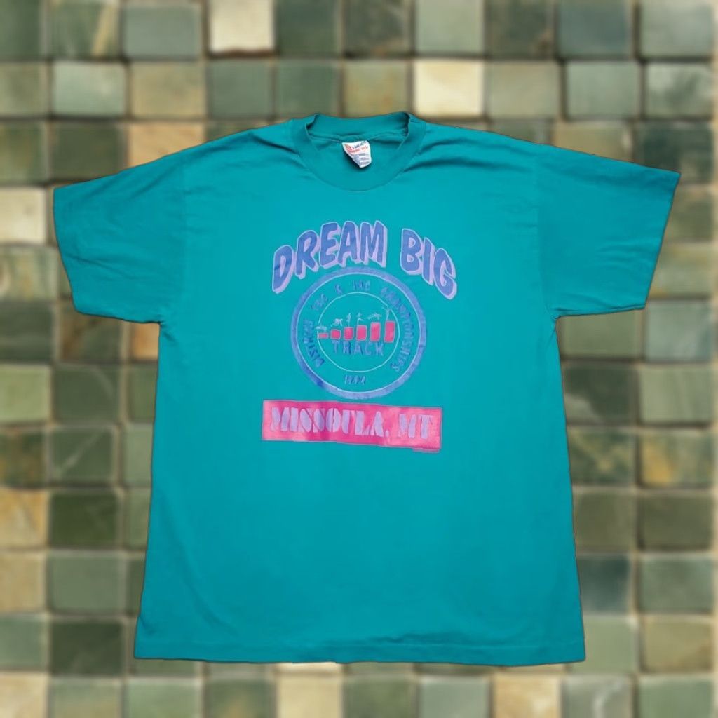 Hanes VTG Hanes Shirt Men L Dream Big Track Missoula MT 90s Teal Graphic Single Stitch Shirt Mens L Green USA 90s Hanes Size US L / EU 52-54 / 3 - 1 Thumbnail