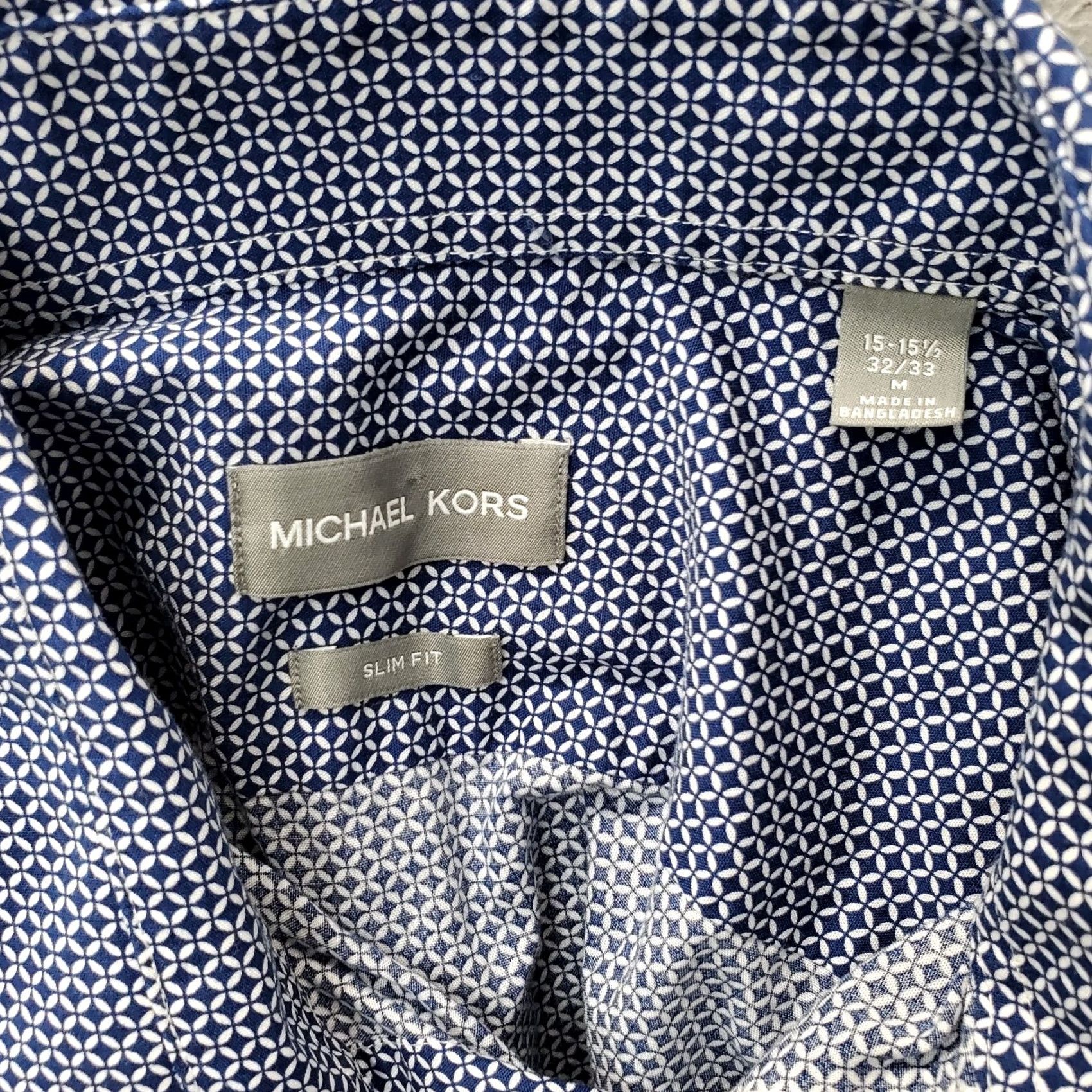 Michael Kors Michael Kors Dress Shirt Mens M Multi Geo Print Slim Fit Collar Button Down Size 40R - 8 Thumbnail